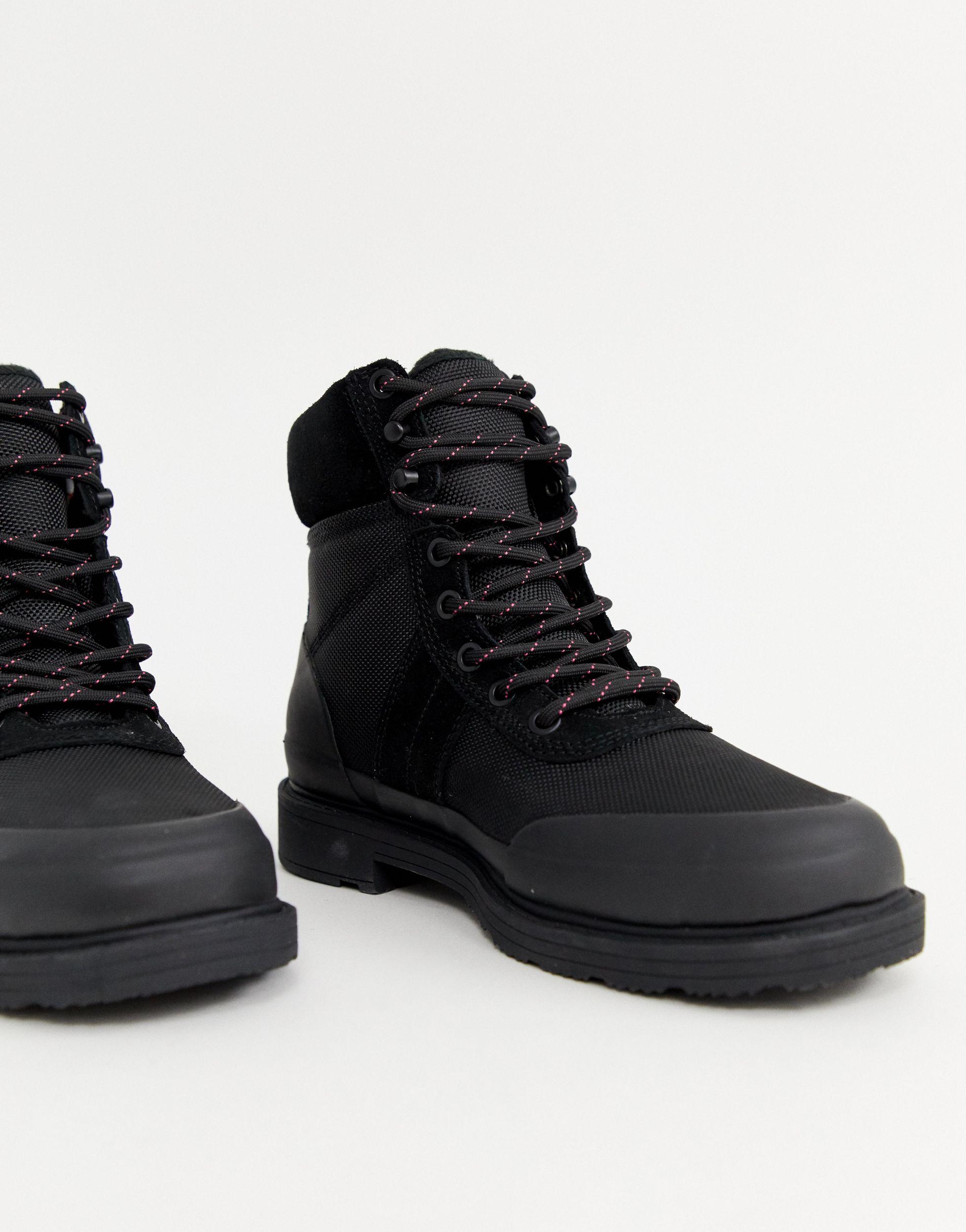 HUNTER Insulated Black Leather Hiker Boots - Lyst