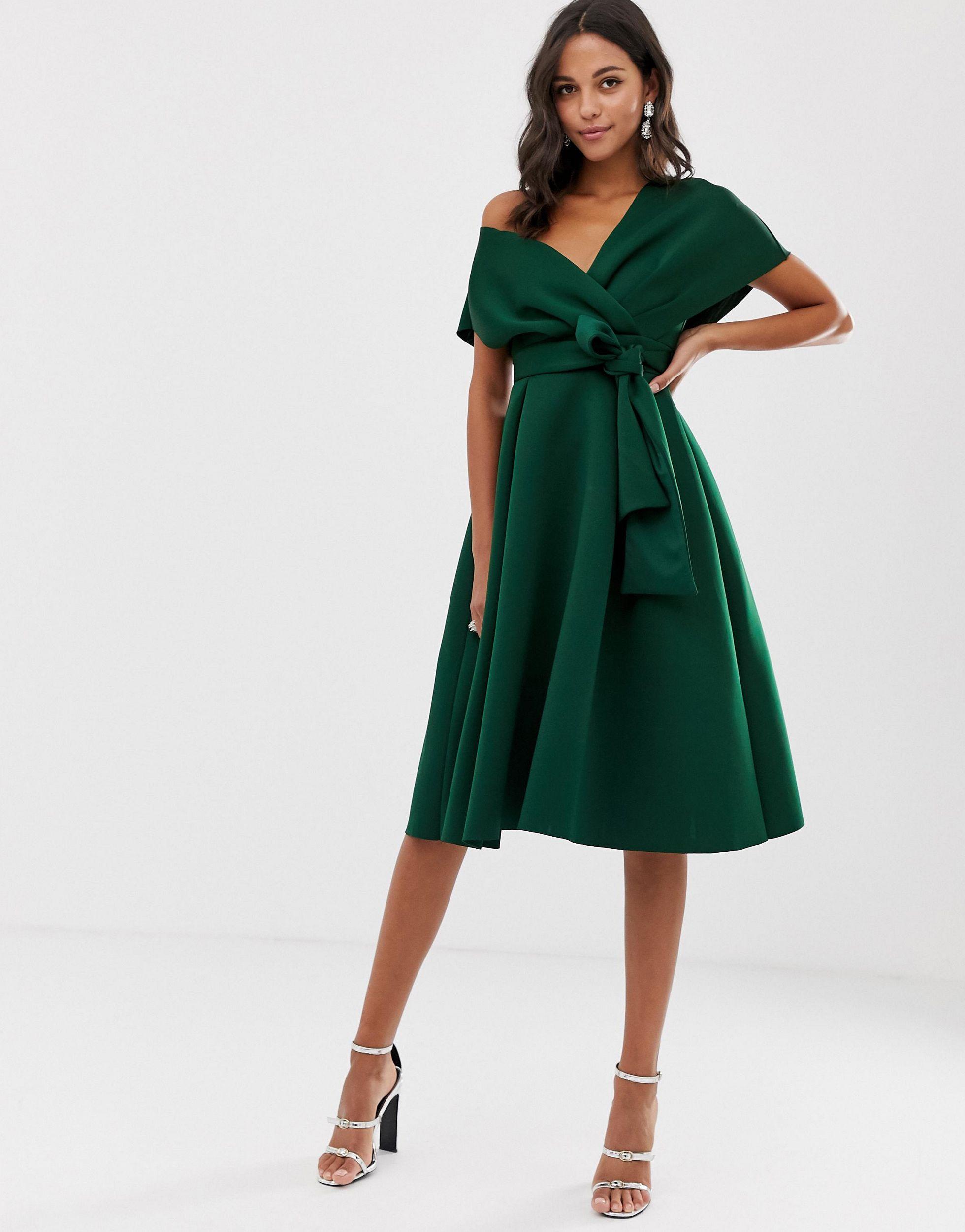 Vestito da cerimonia midi bottiglia con spalle scivolate e allacciaturaASOS  in Denim di colore Verde | Lyst