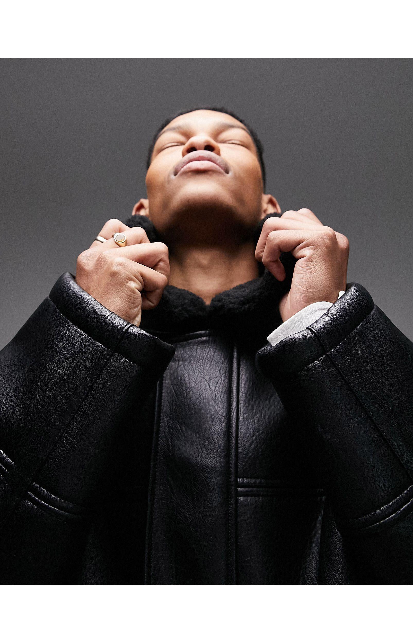 TOPMAN Fashion Longline Faux Shearling Coat in Green for Men Lyst UK