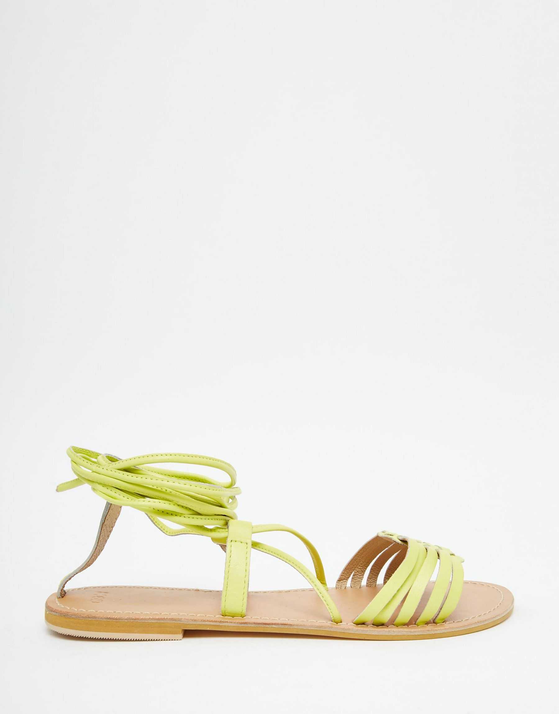 Lyst - ASOS Fraternal Wide Fit Leather Flat Sandals - Chartreuse in Green