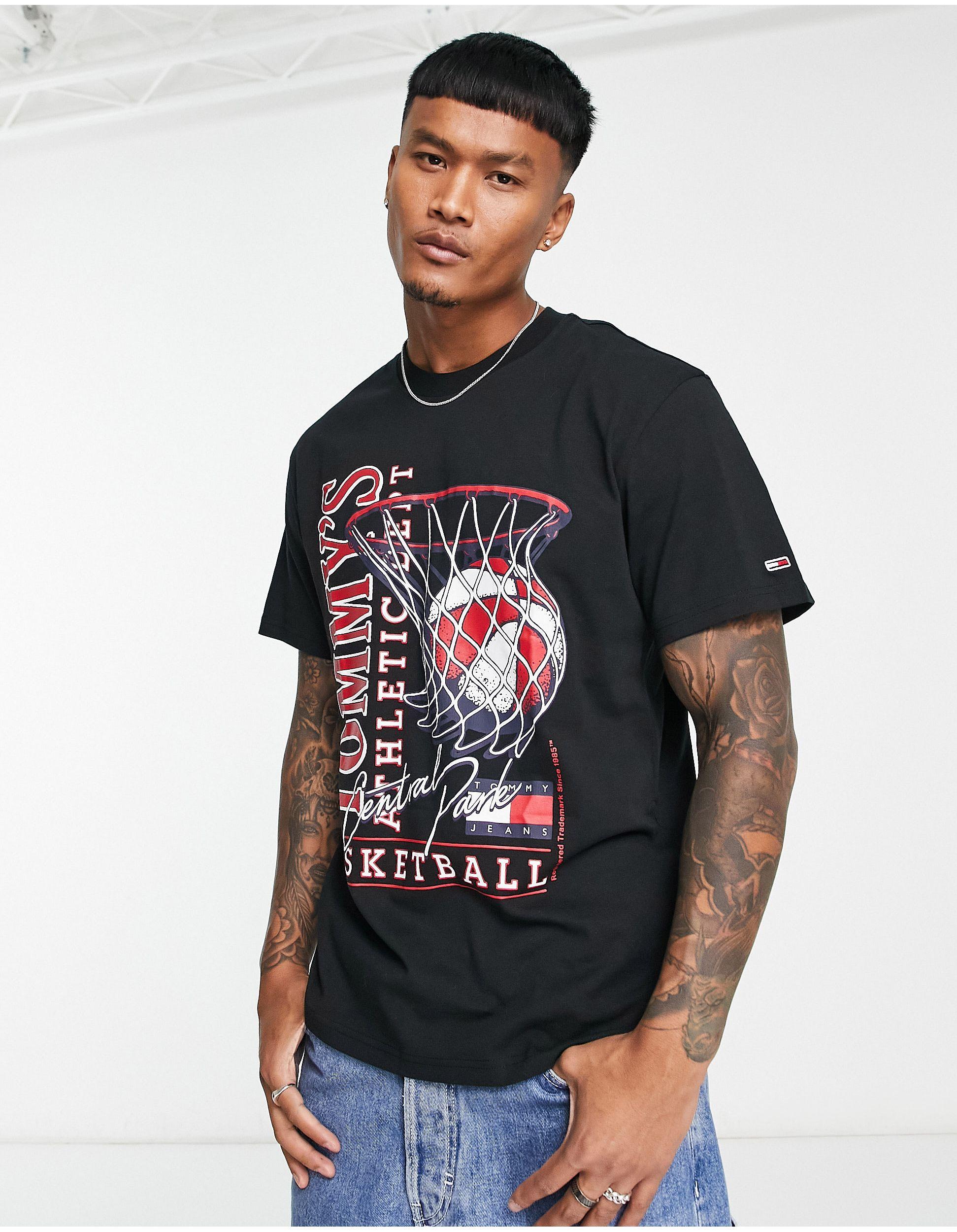 Tommy Hilfiger Cotton Relaxed Fit Basketball Vintage Print T-shirt in Black  for Men | Lyst