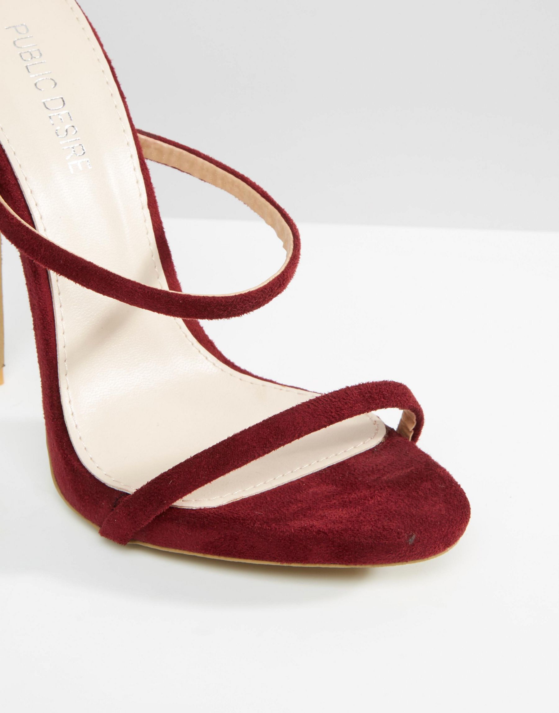 Public Desire Aisha Strappy Burgundy Heeled Sandals - Bordo Suede in Red |  Lyst
