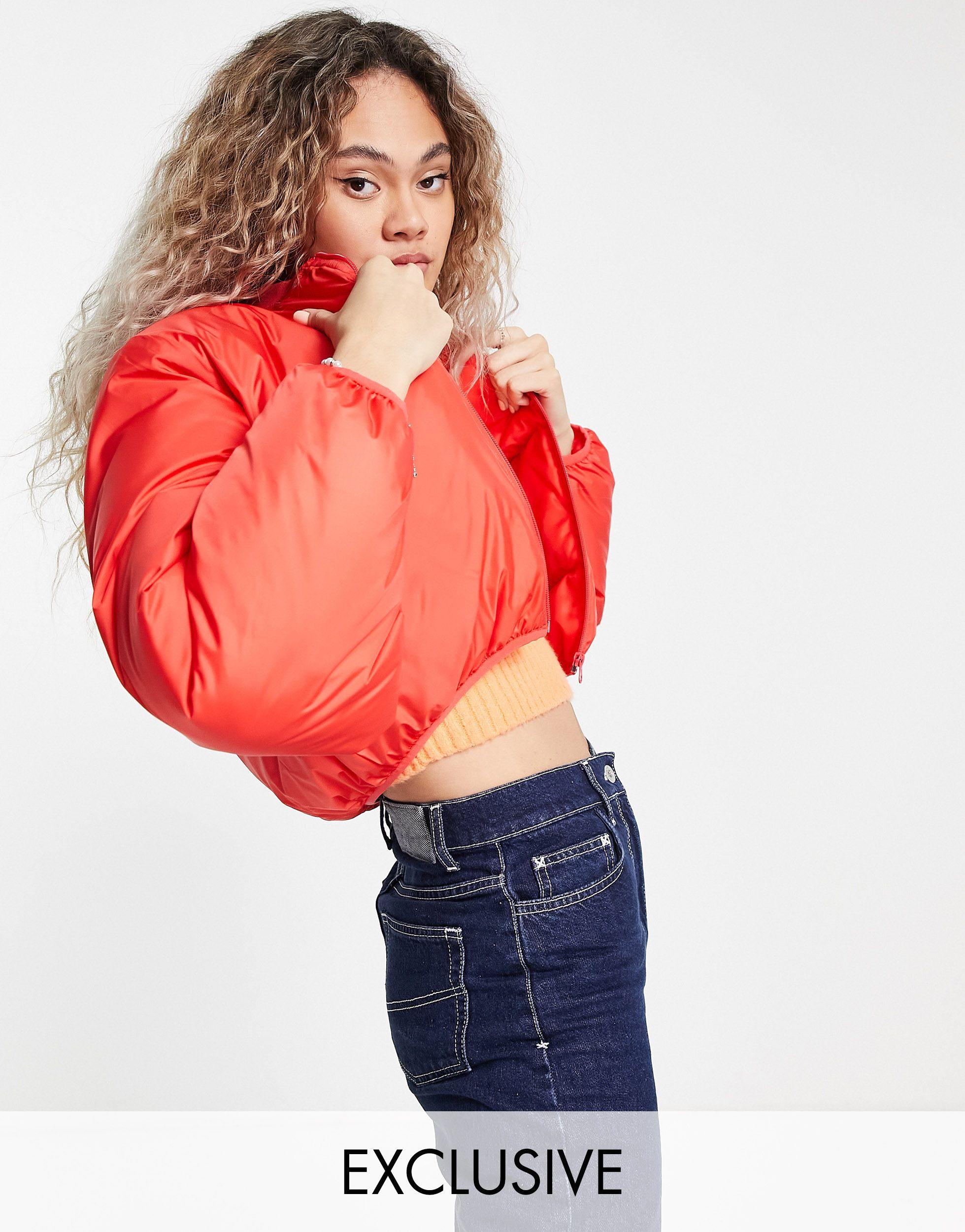Collusion Cropped Bomber Jacket in Red | Lyst