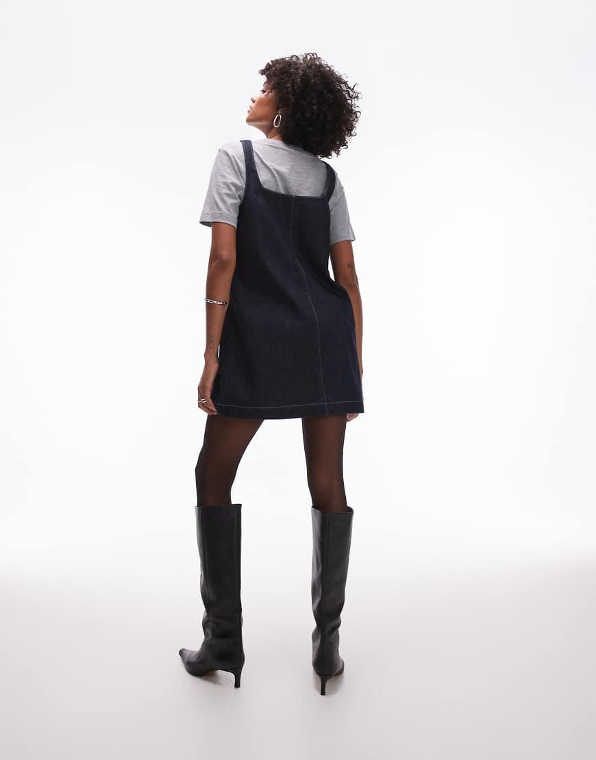 topshop denim pinafore dress Topshop denim pinafore dress. Size 6. Hardly worn