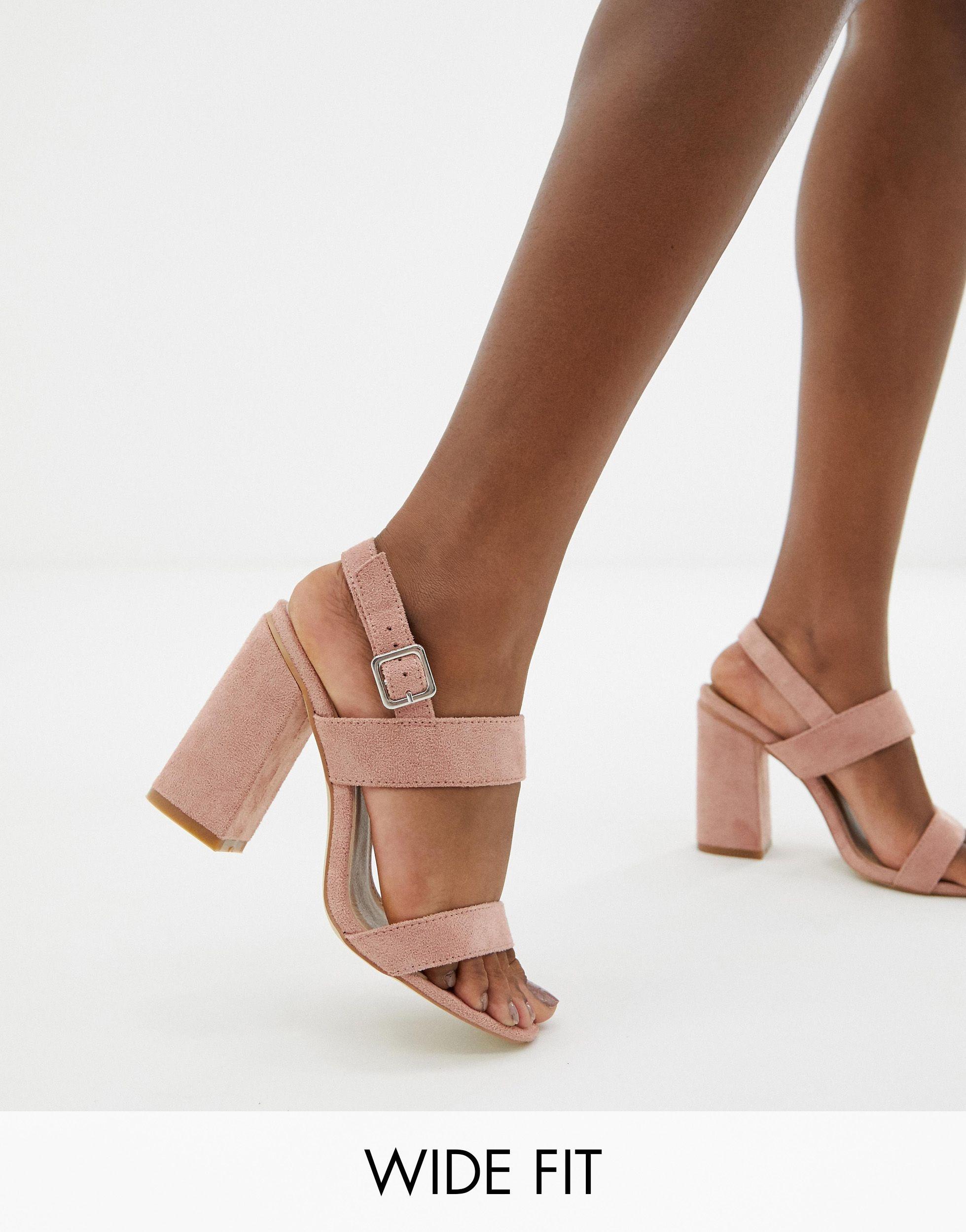 Raid Wide Fit Shania Blush Block Heeled Sandals in Natural | Lyst