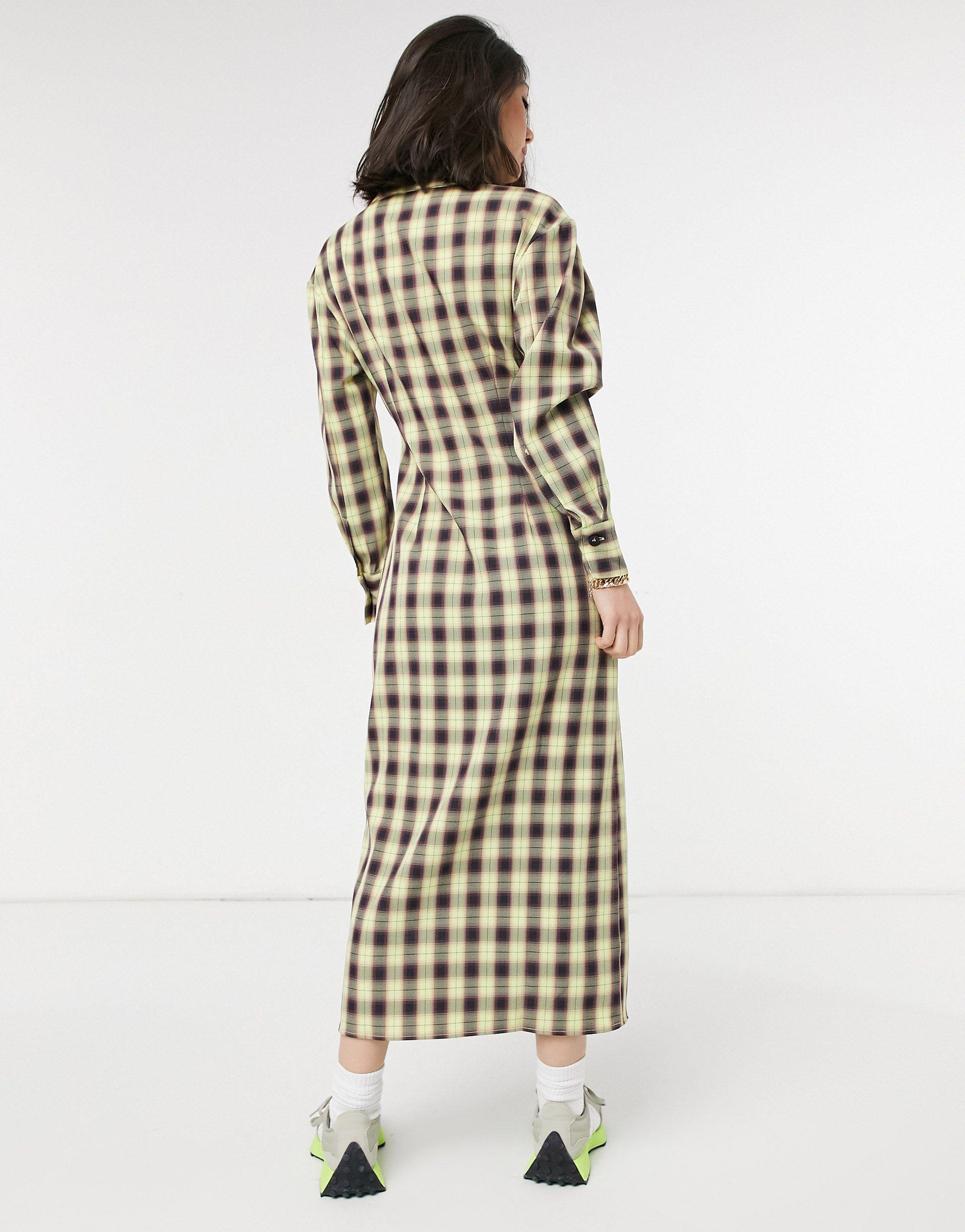 Vestito camicia lungo a quadri vintage di Lost Ink in Giallo | Lyst