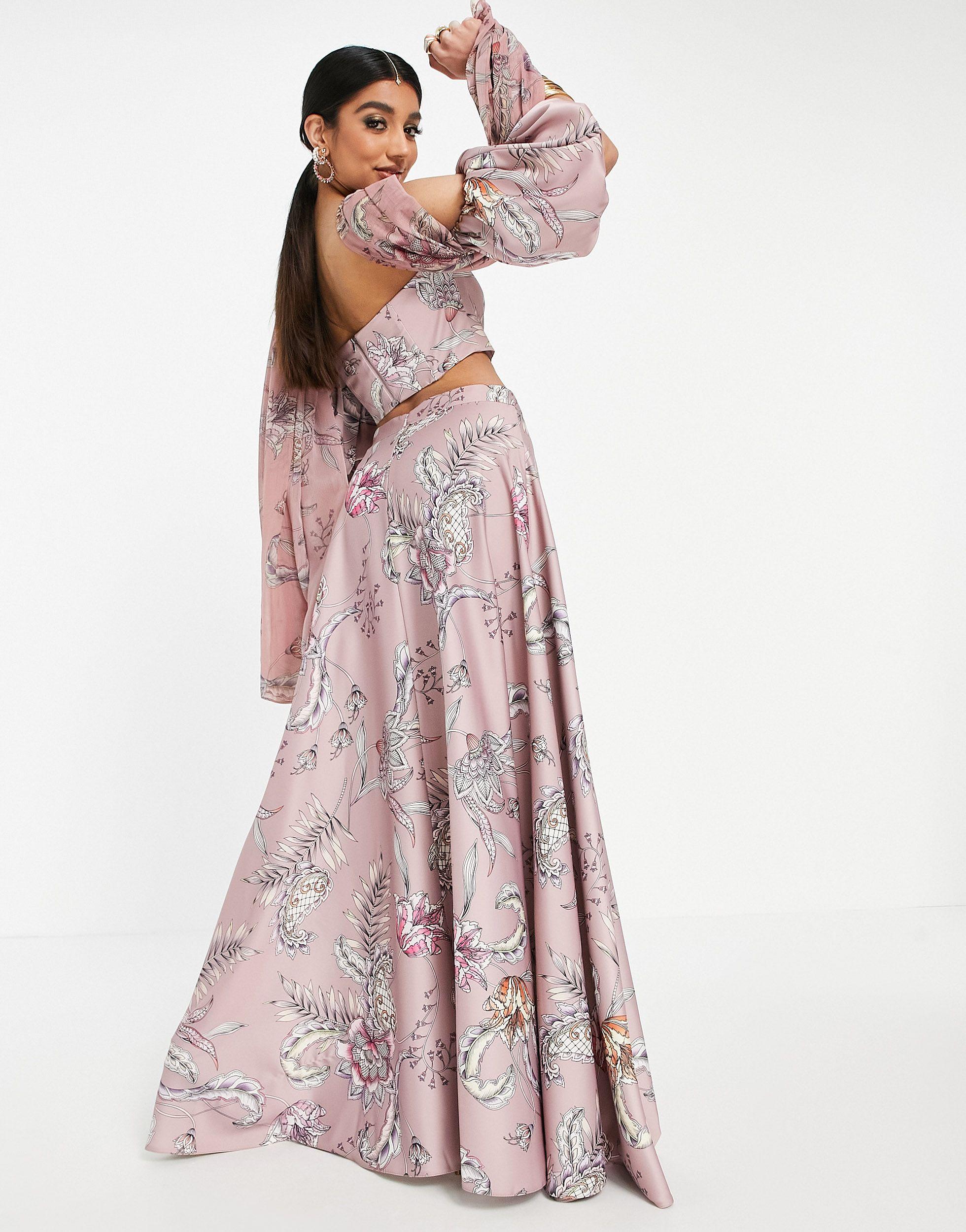 ASOS Lehenga Full Maxi Skirt in Pink | Lyst