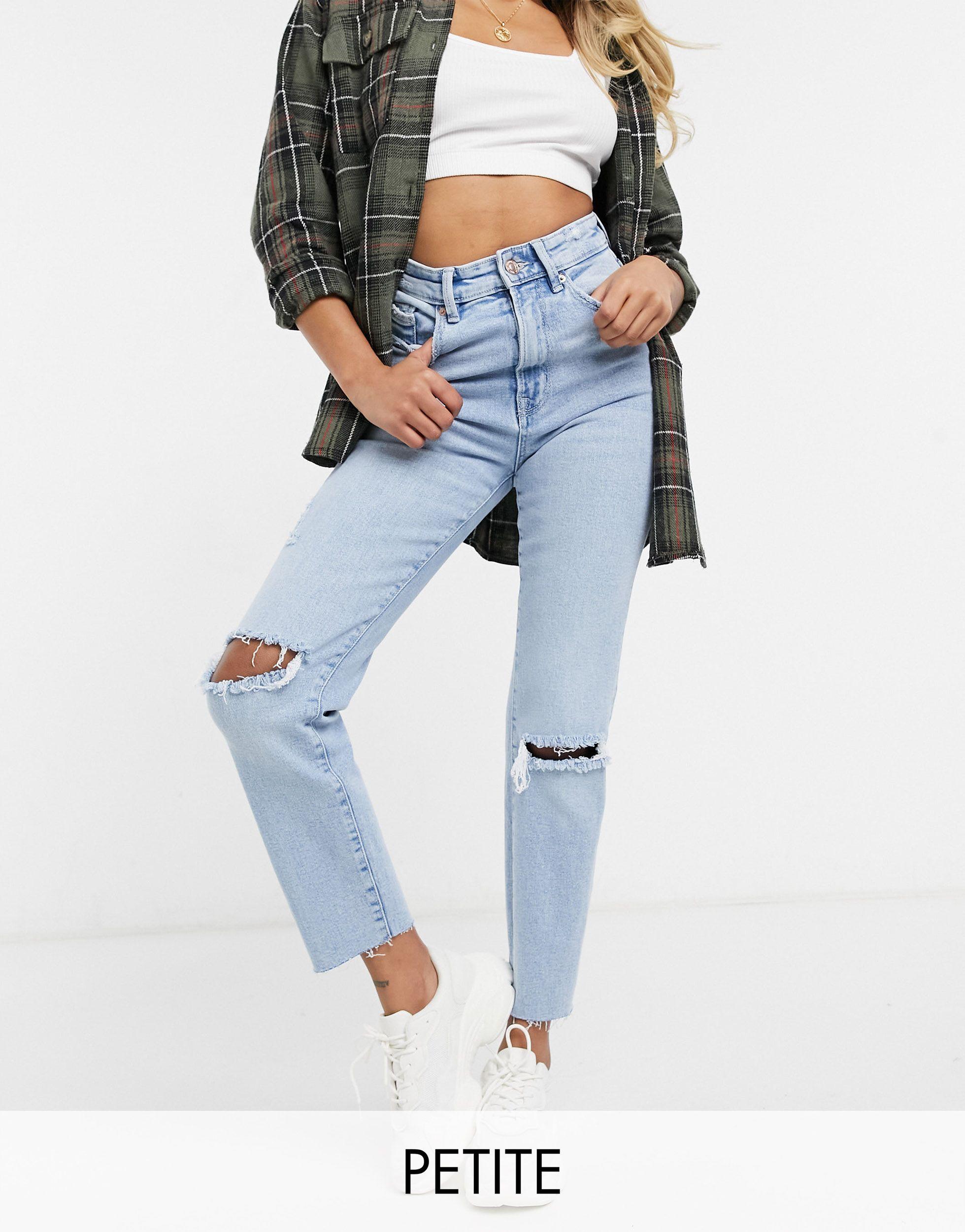 Petite - mom jeans slim elasticizzati con strappiStradivarius in Denim di  colore Blu | Lyst