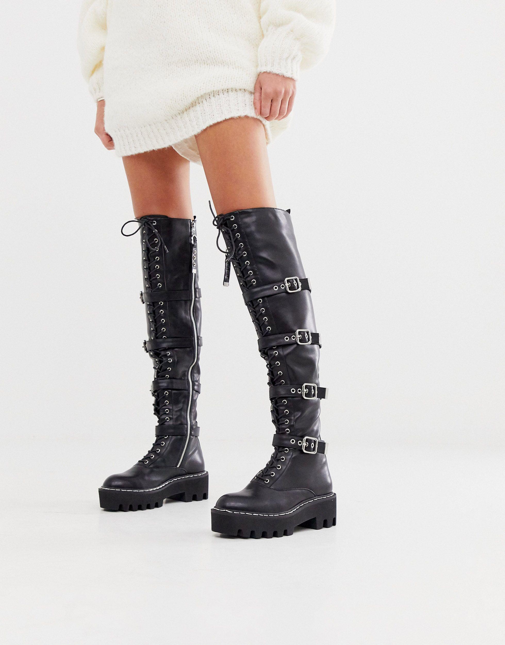 black lace up over the knee boots