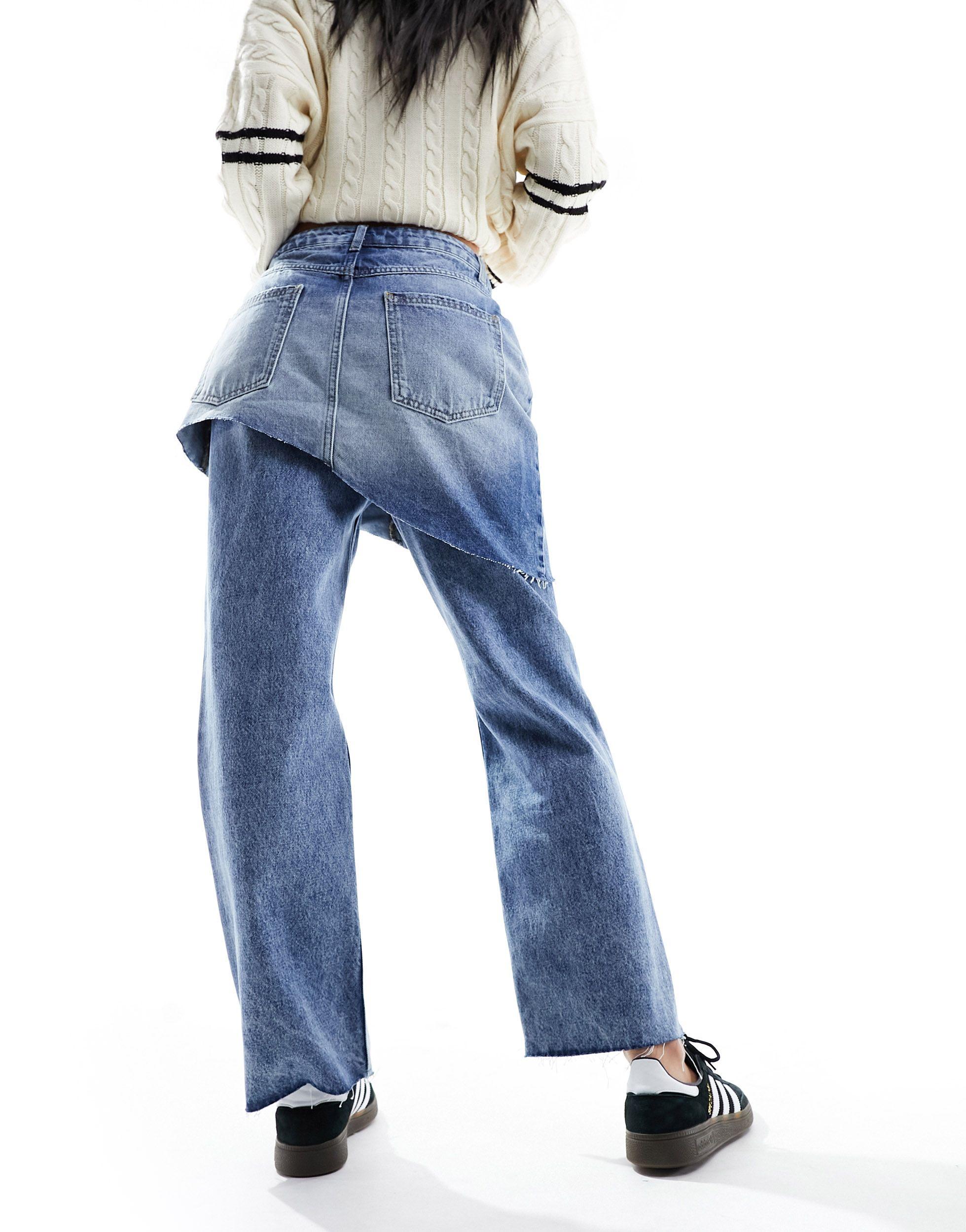 Miss Selfridge Straight Leg Jean With Denim Mini Over Skirt in