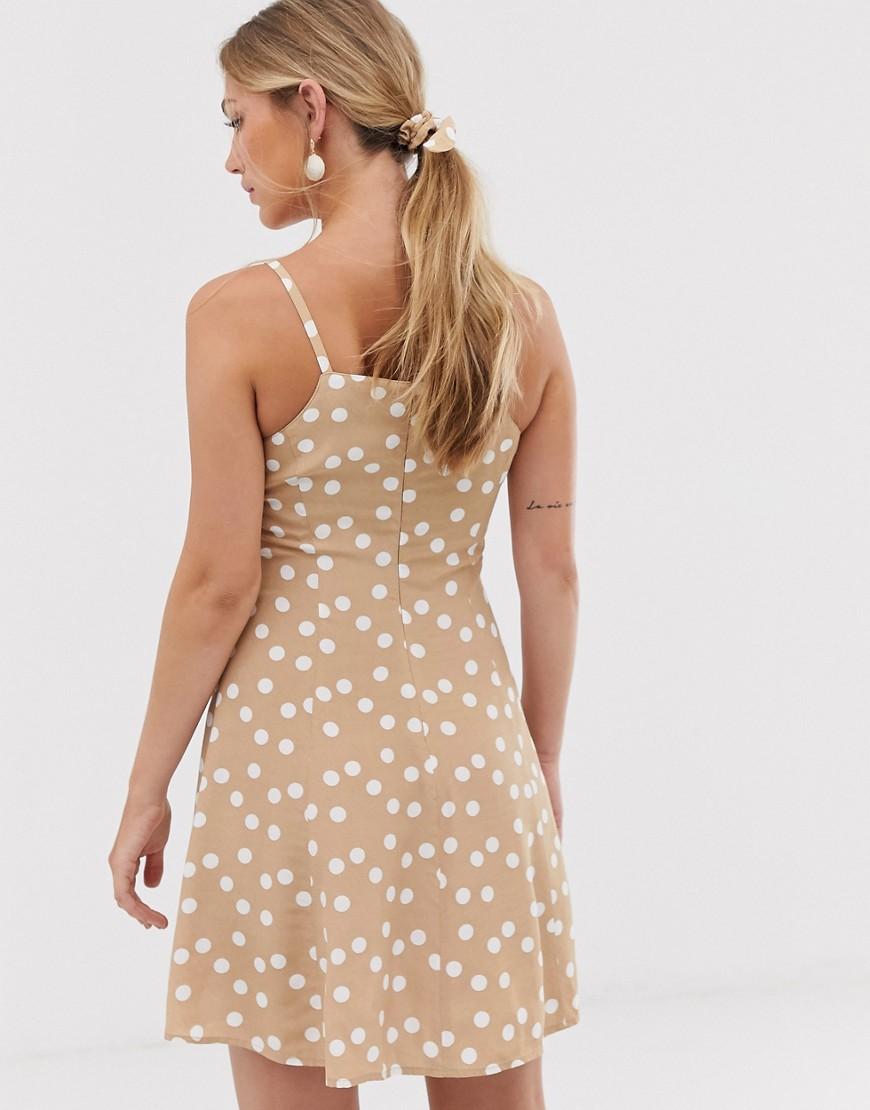 Mango Denim Polka Dot Cami Dress With Matching Scrunchie in Beige (Natural)  | Lyst