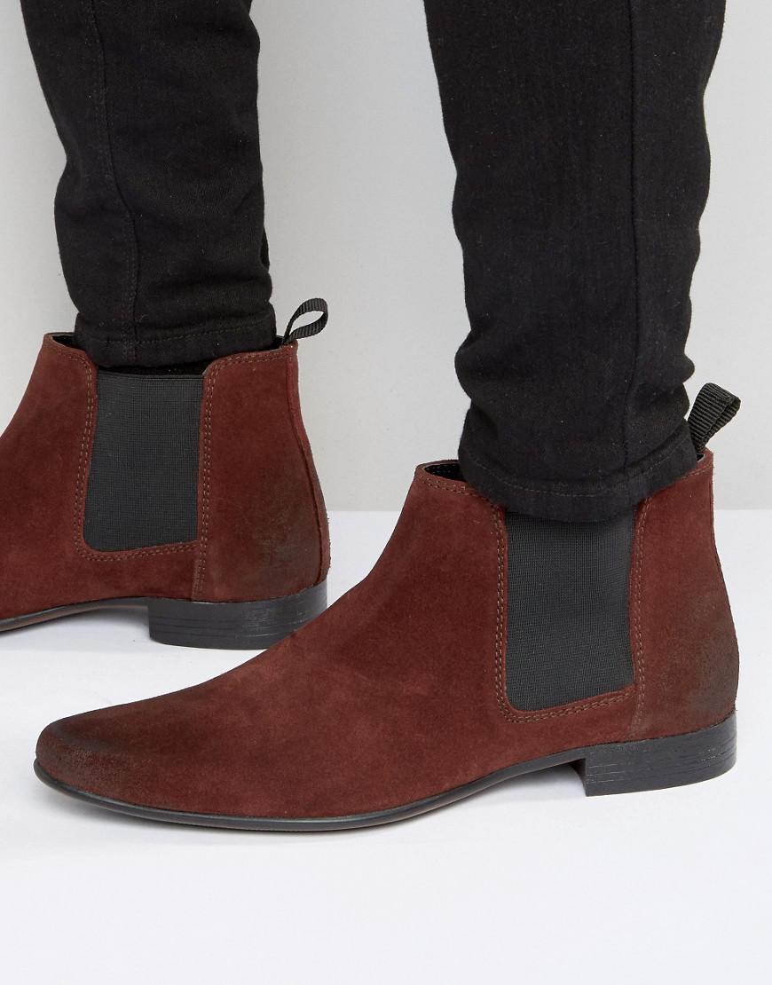 ASOS Chelsea Boots In Burgundy Suede in Red for Men - Lyst