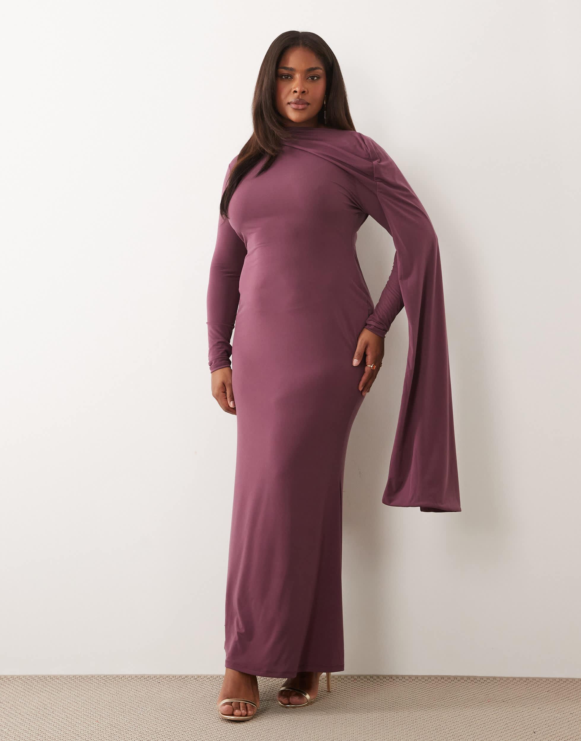 chinese dress ladies ASOS Red Long Sleeve Cut Out Ruched Maxi Dress UK L  Reliked