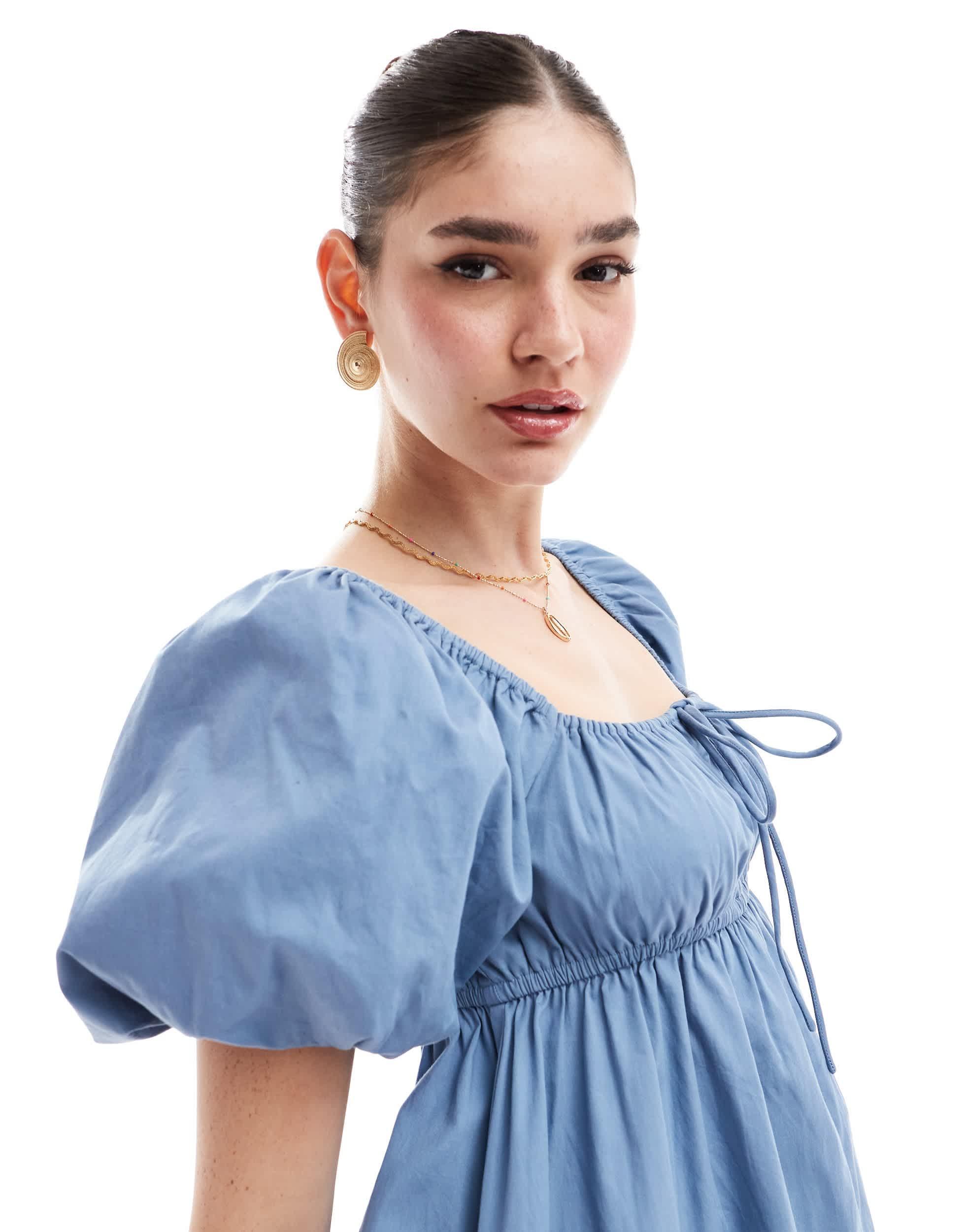 Robe babydoll mi longue a manches bouffantes ASOS en coloris Bleu Lyst