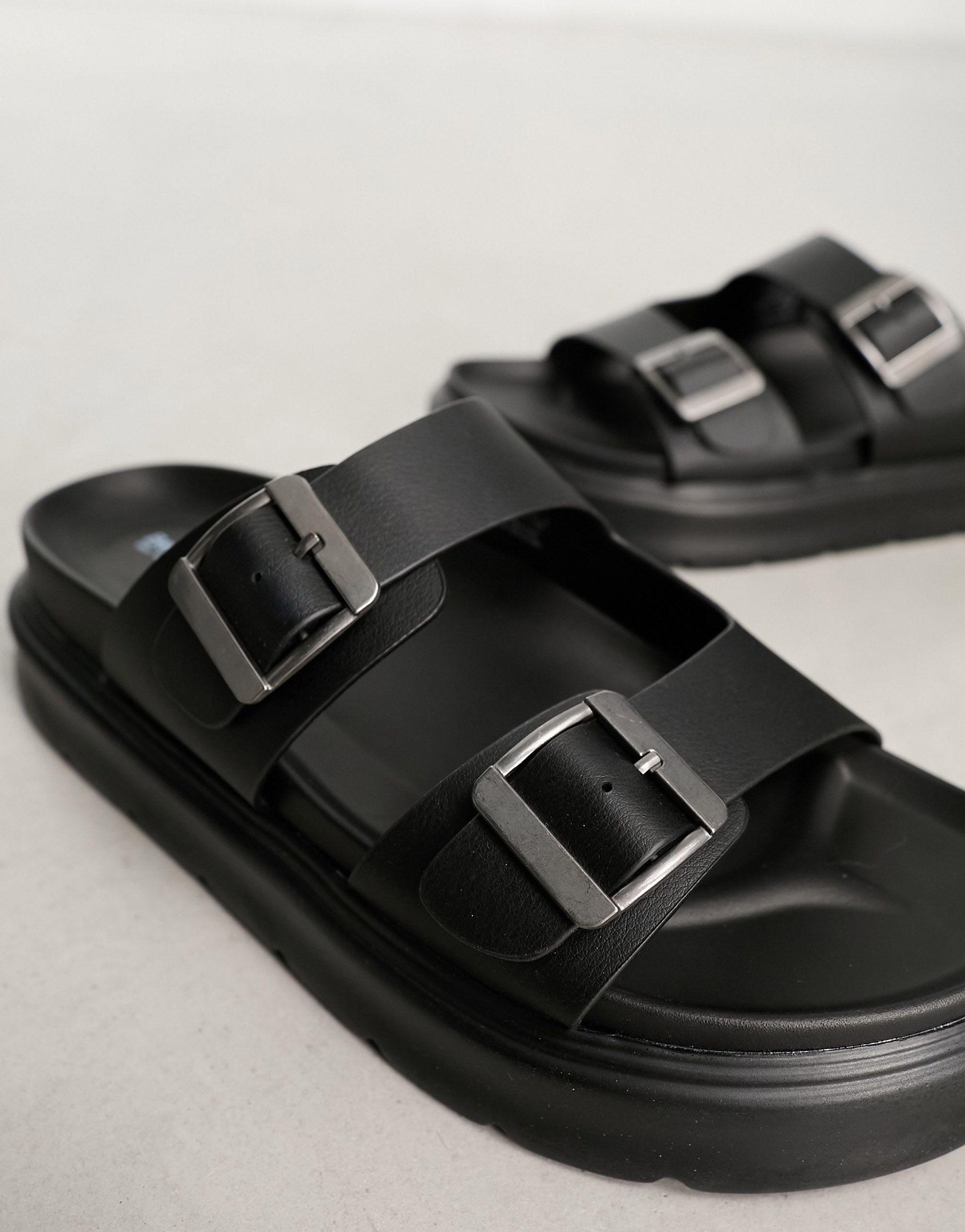 Bershka Chunky Cross Strap Sandals in Black for Men | Lyst