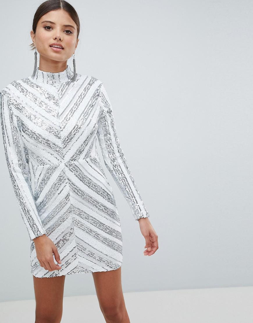 silver mini dress long sleeves