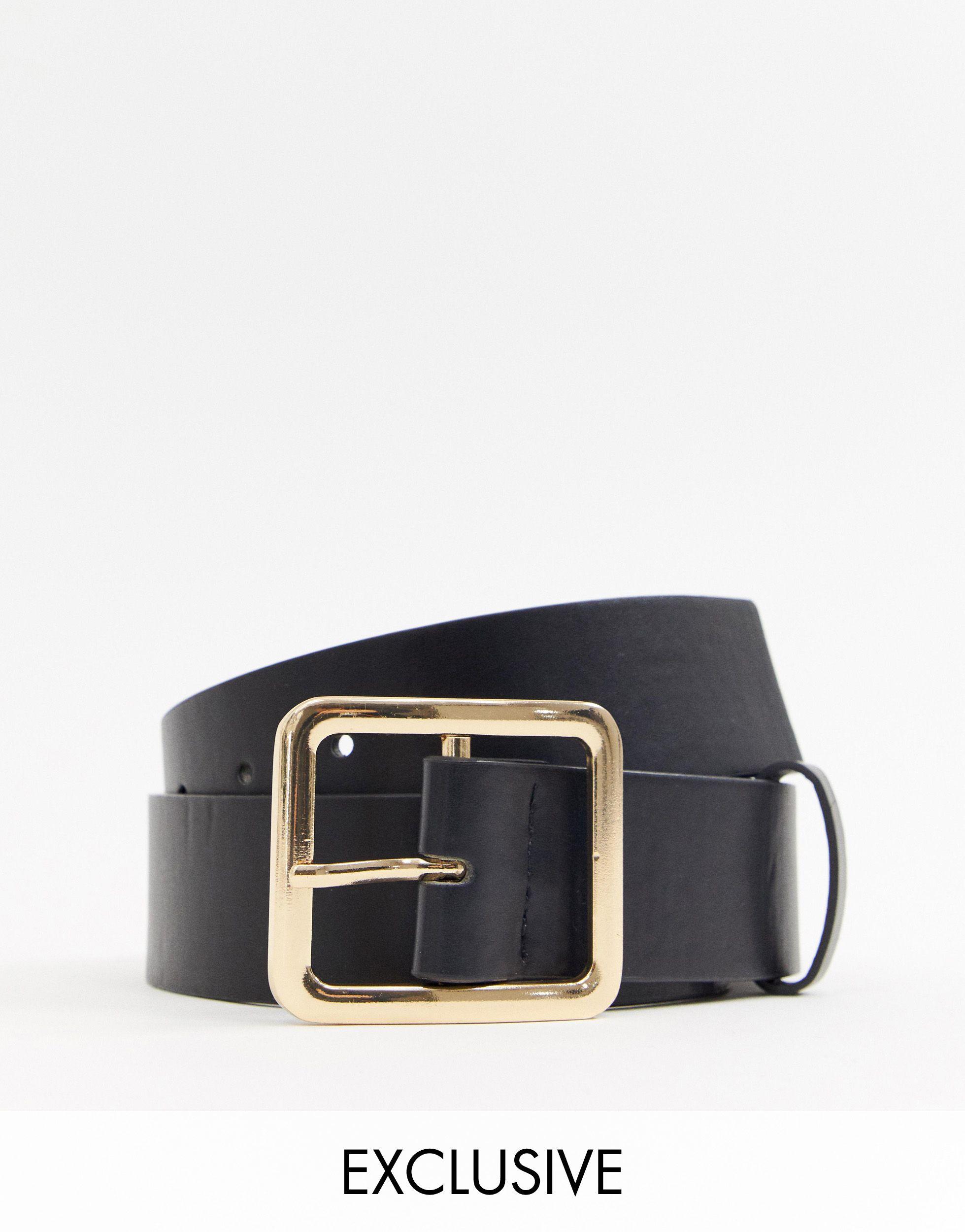 Hip Jeans Belt With Gold Square Buckle 