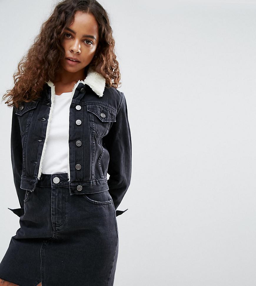 ASOS Denim Shrunken Borg Jacket In 