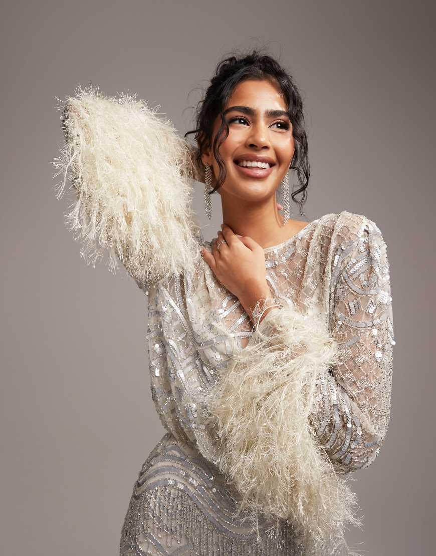 Paillettes Vestito Bianco Drappeggiato Vestiti Da Sposa Asos ASOS