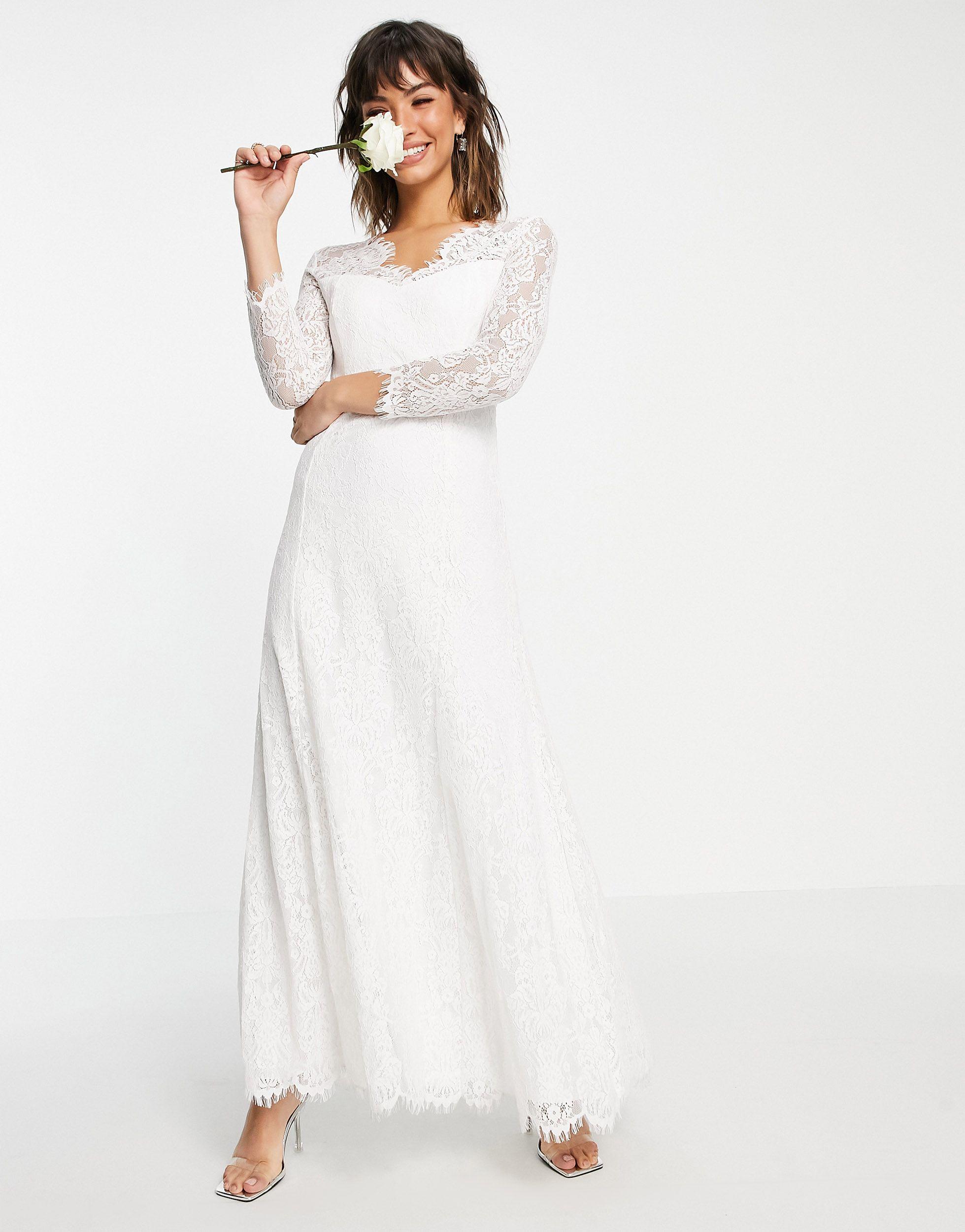 Vila Bridal Laced Maxi Dress With Long Sleeve in White | Lyst