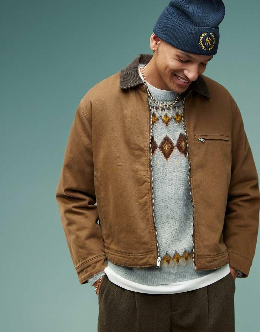 Abercrombie Fitch Workwear Cropped Washed Zip Front Jacket in