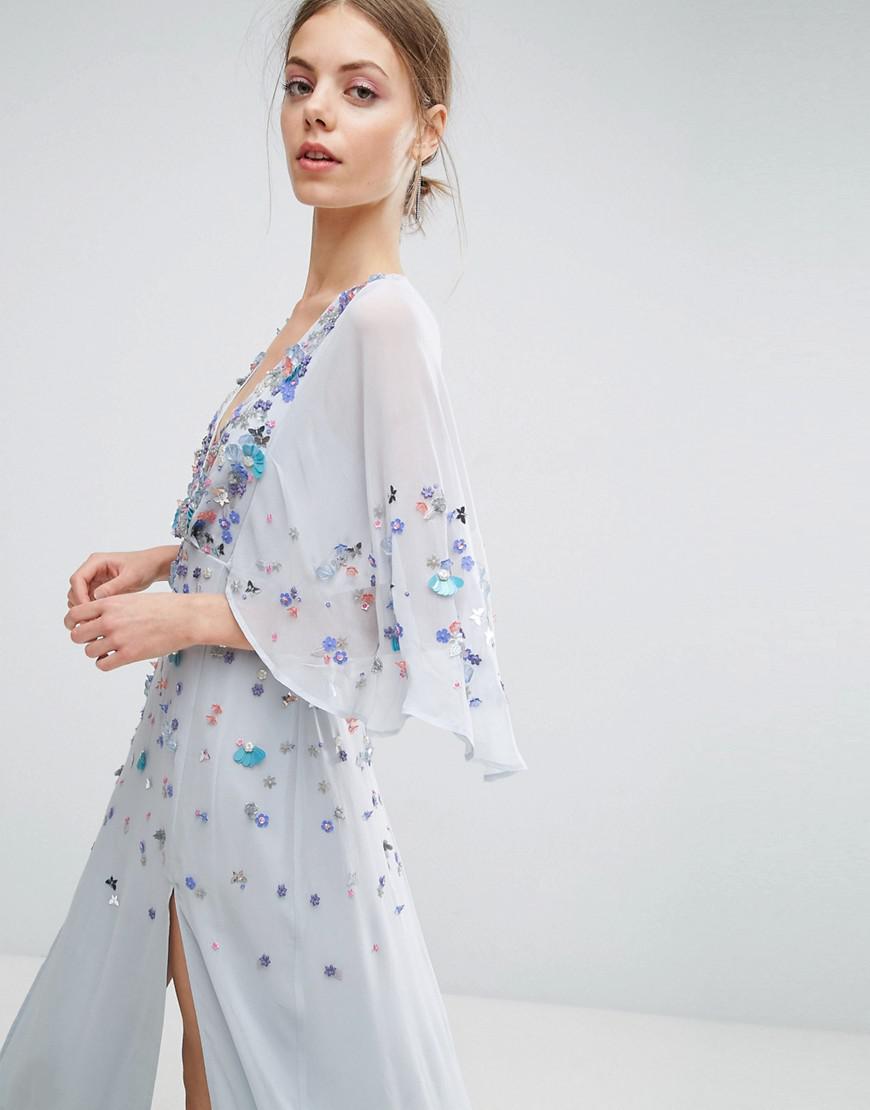 ASOS Embellished Kimono Maxi Dress in Blue | Lyst
