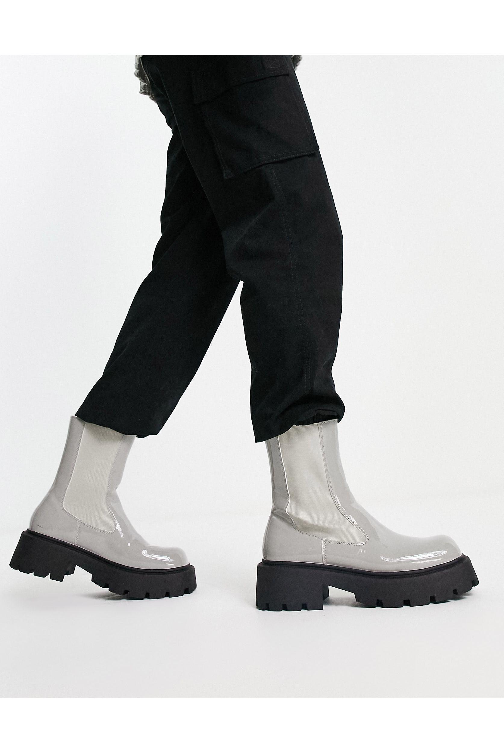 Truffle Collection Square Toe Chunky High Calf Chelsea Boots in Black for  Men | Lyst