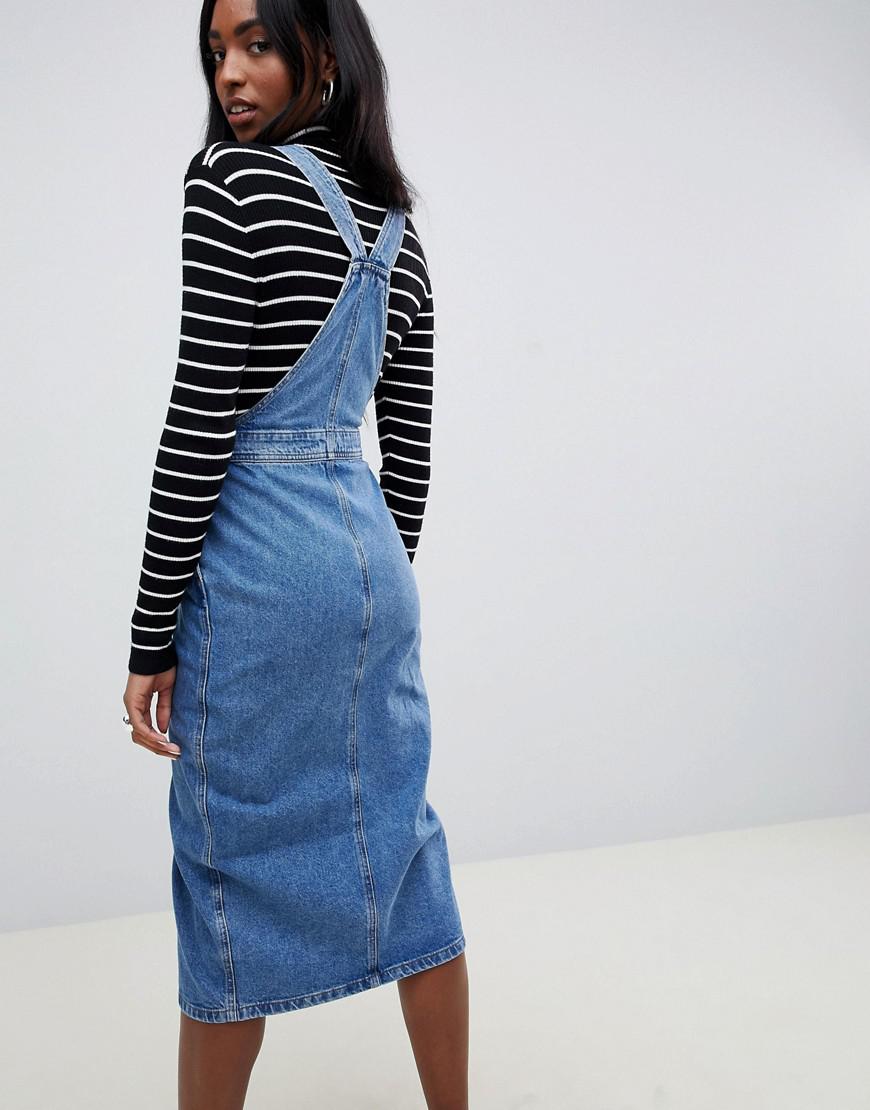denim midi dungaree dress