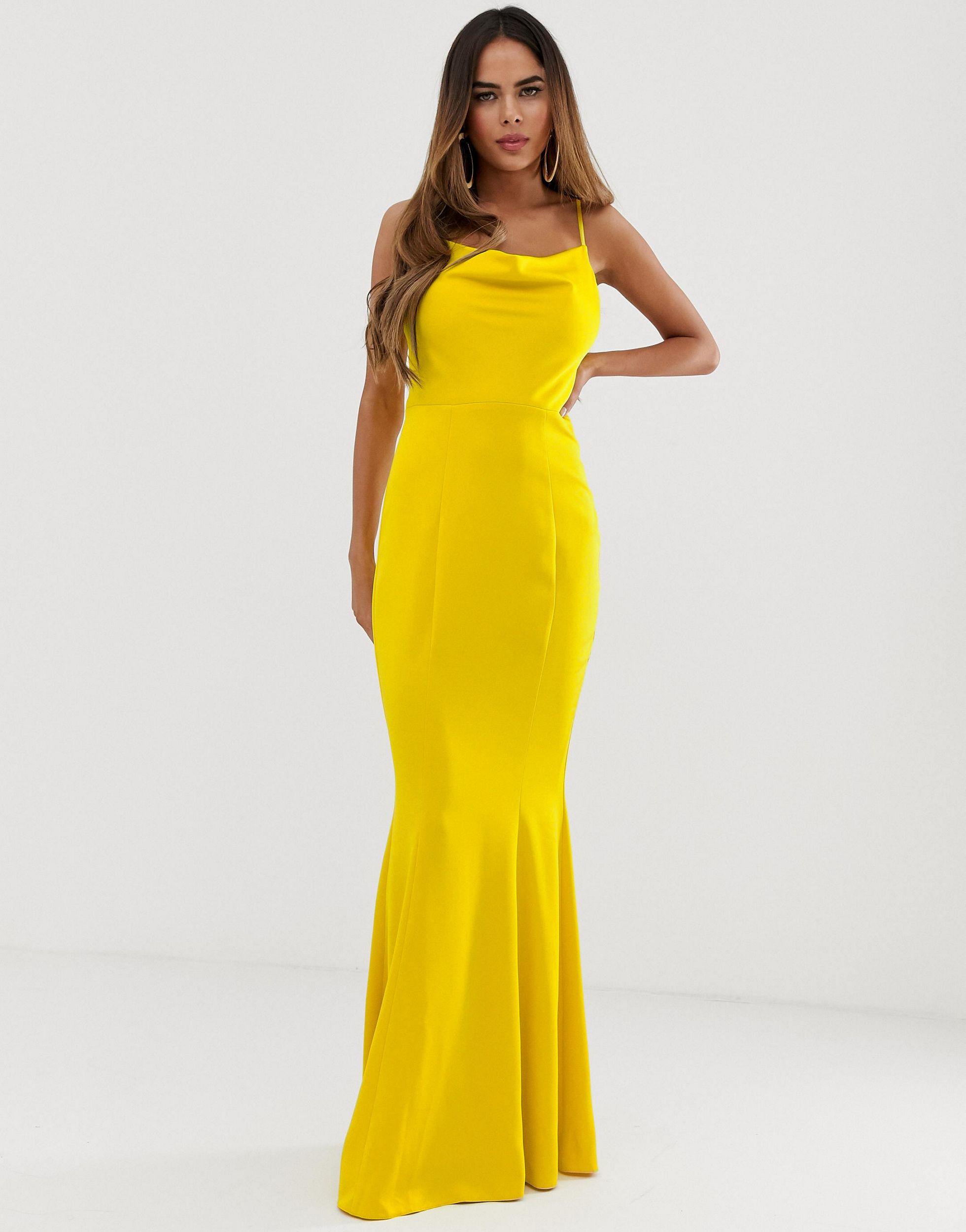 Vestito lungo con scollo ad anelloLipsy in Satin di colore Giallo | Lyst