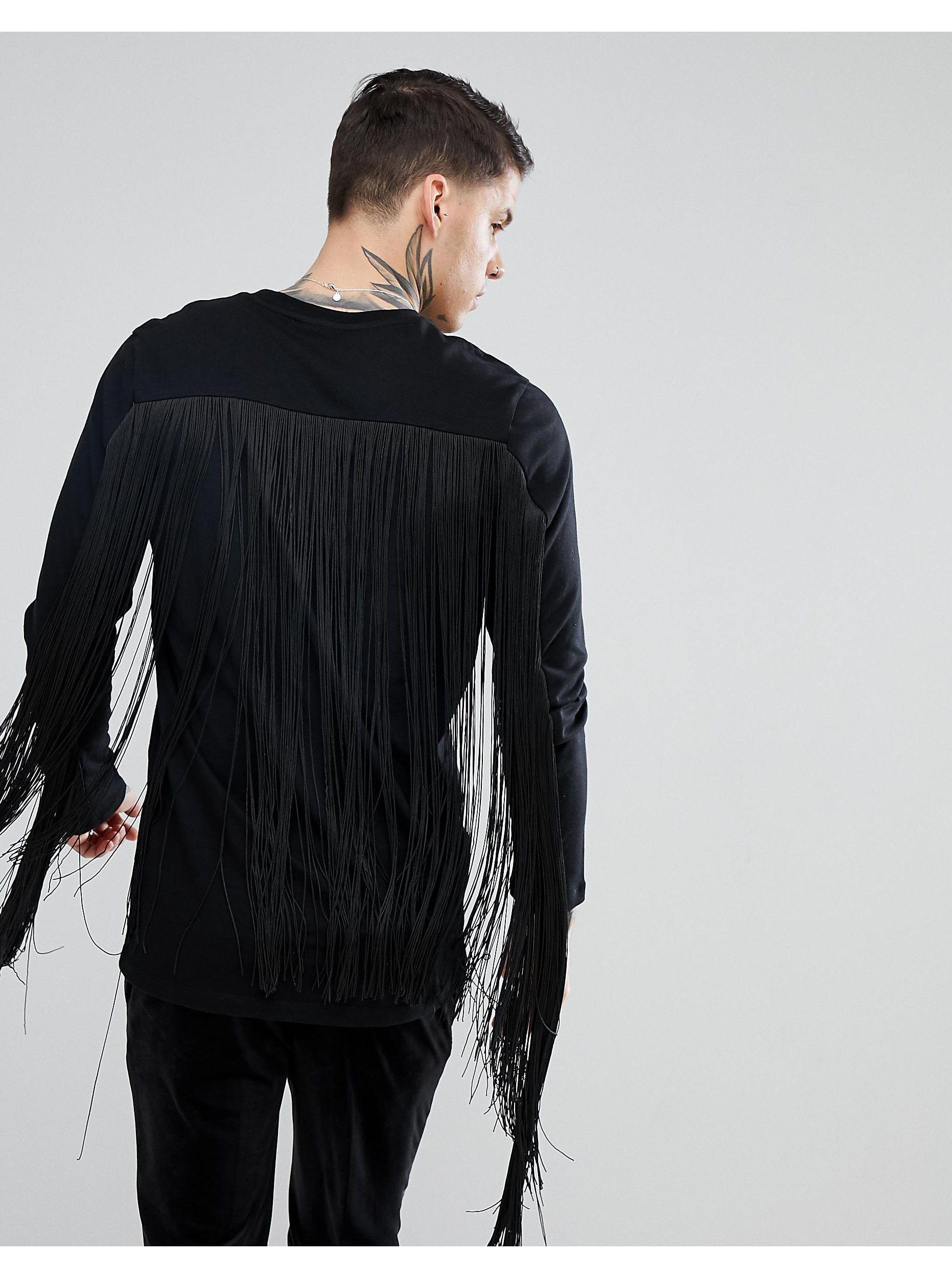 ASOS Asos Longline Long Sleeve T-shirt With Extreme Fringe Back in