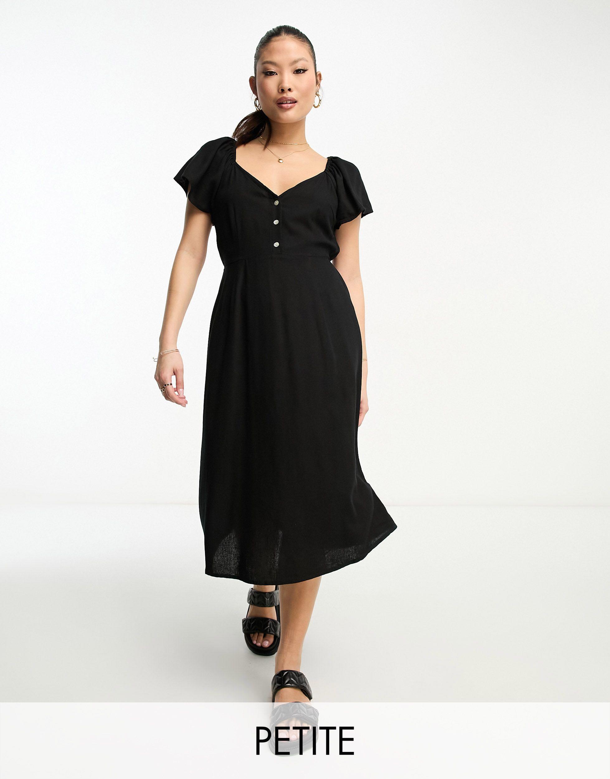 Vero Moda Linen Touch Flutter Sleeve Midi Dress in Black | Lyst