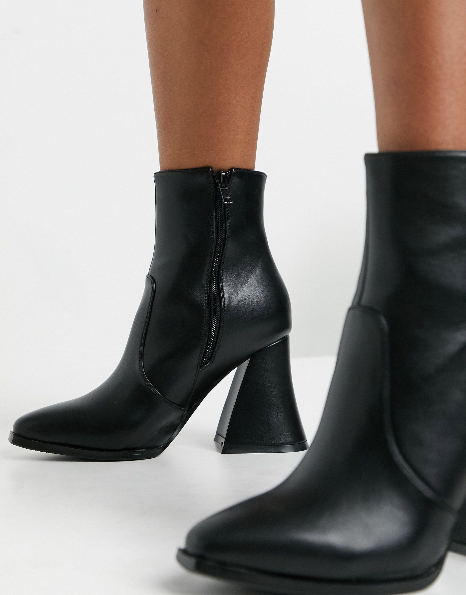 LAMODA Flared Heel Ankle Boots With Square Toe in Black | Lyst