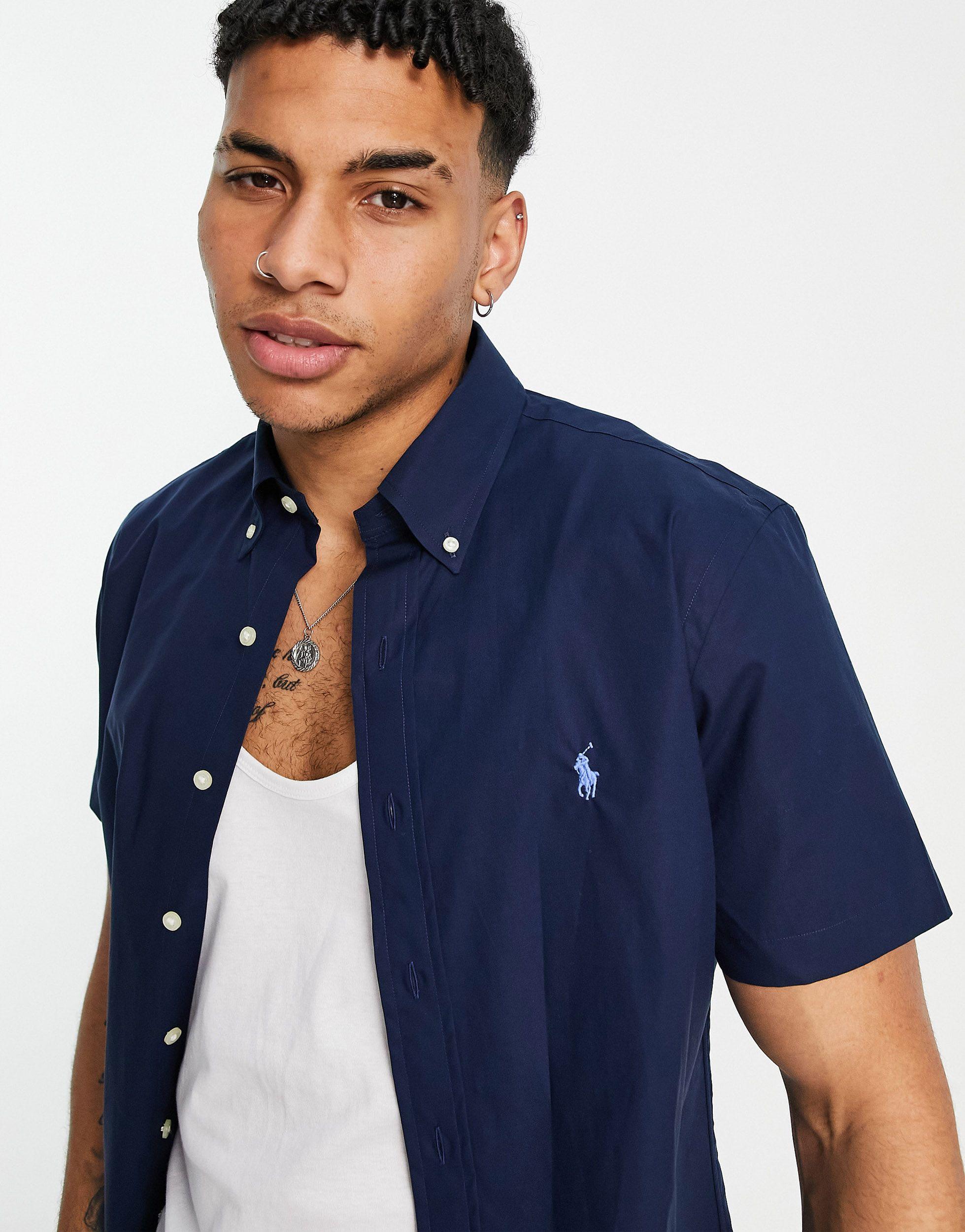 navy short sleeve ralph lauren shirt