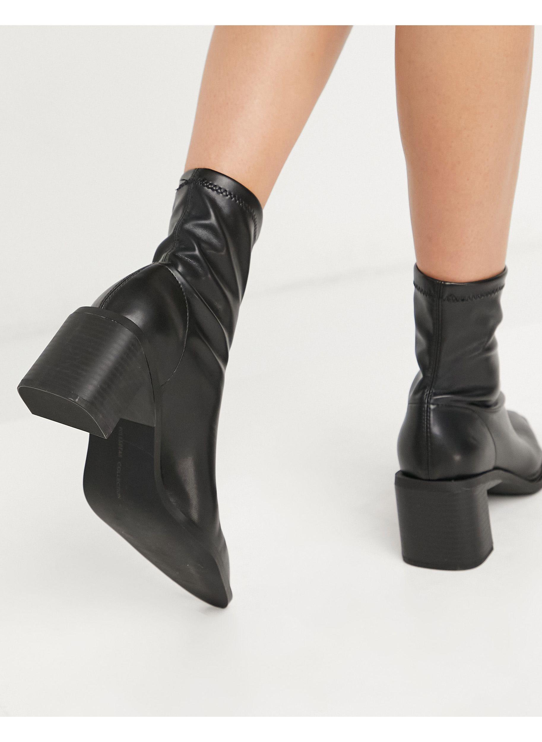 Pull&Bear Point Toe Heeled Ankle Boot in Black | Lyst