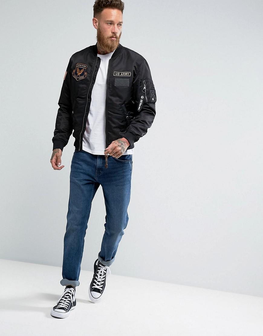 Jack & Jones Synthetic Vintage Bomber With Badges And Zip Pull in Black for  Men - Lyst