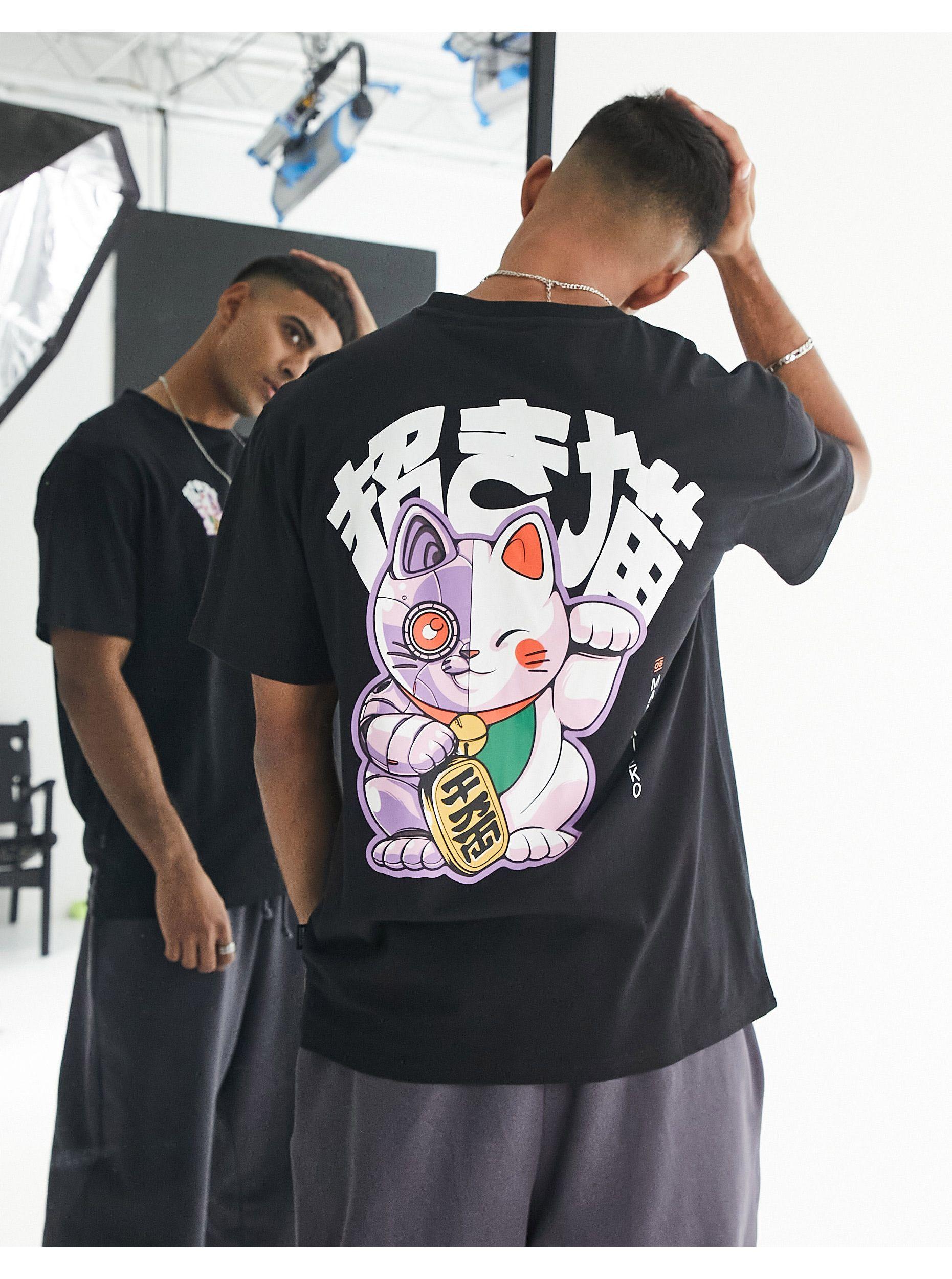 Only & Sons Oversized T-shirt With Japanese Lucky Cat Back Print in Gray  for Men | Lyst