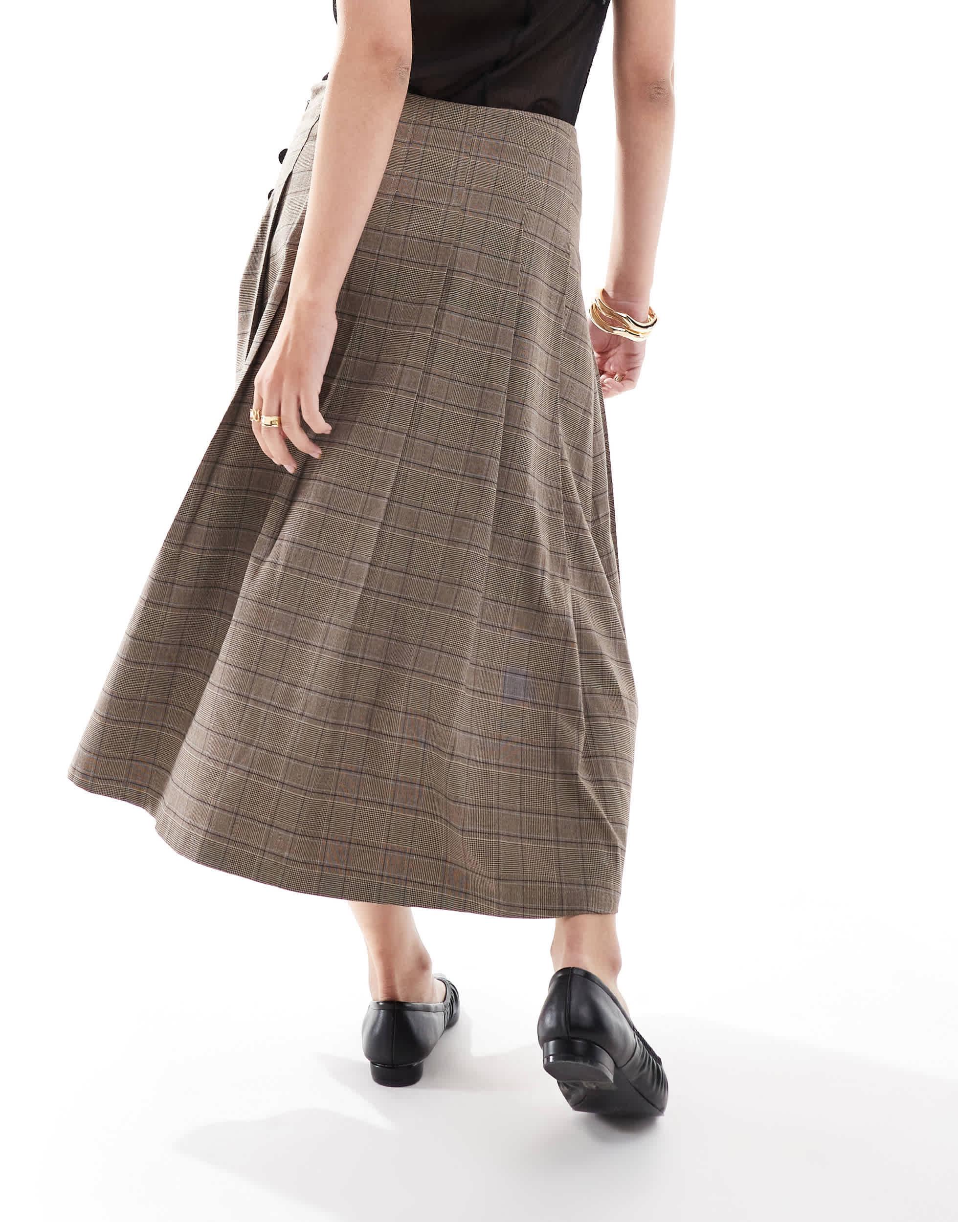 Bershka Buckle Detail Pleated Midi Skirt in Natural Lyst