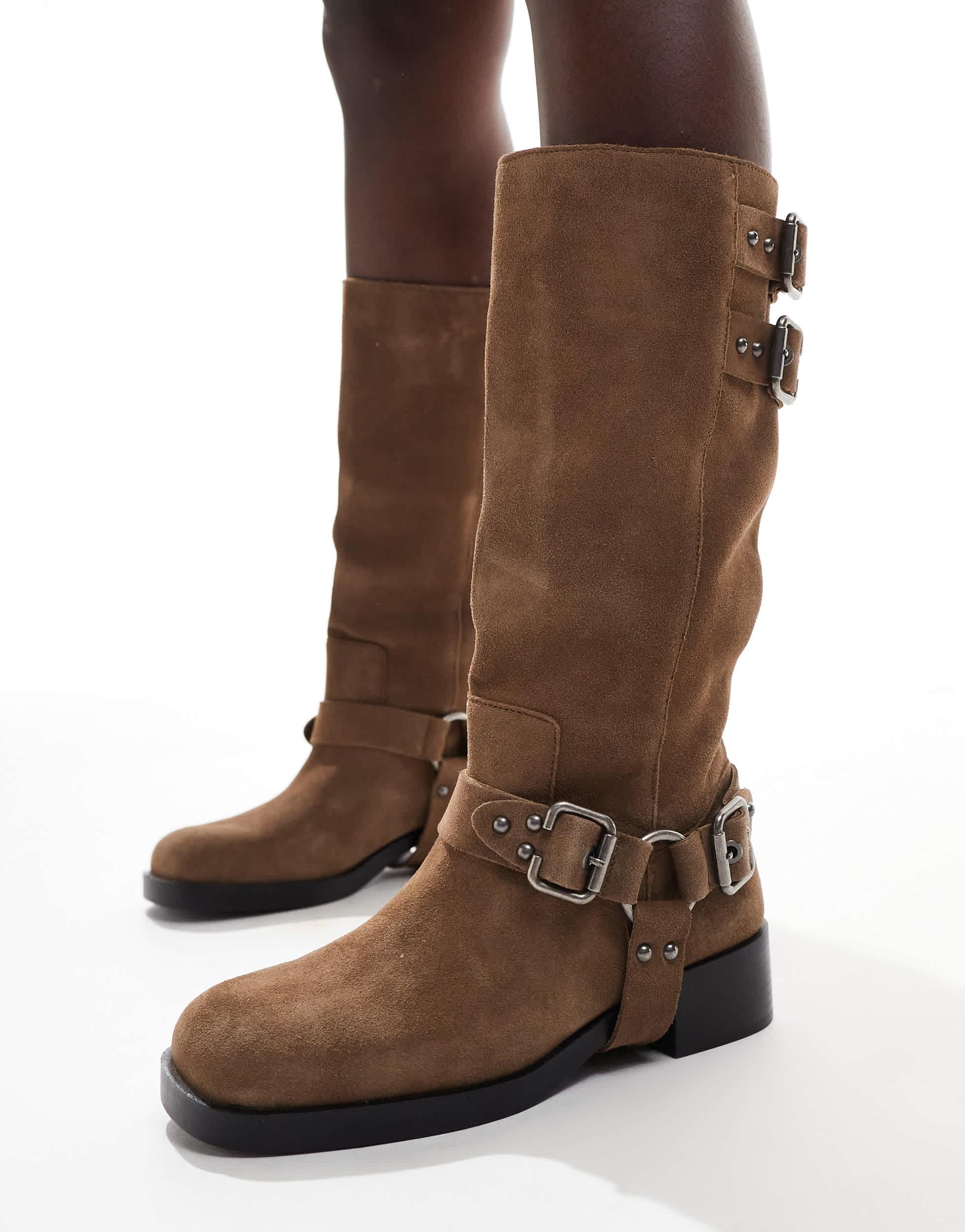 Bottines plates cuir marron stradivarius hot sale