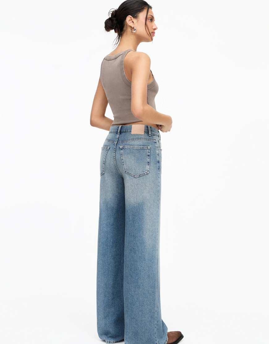 Pull&Bear Crossover Waist Mid Rise Wide Leg Jean in Blue Lyst UK