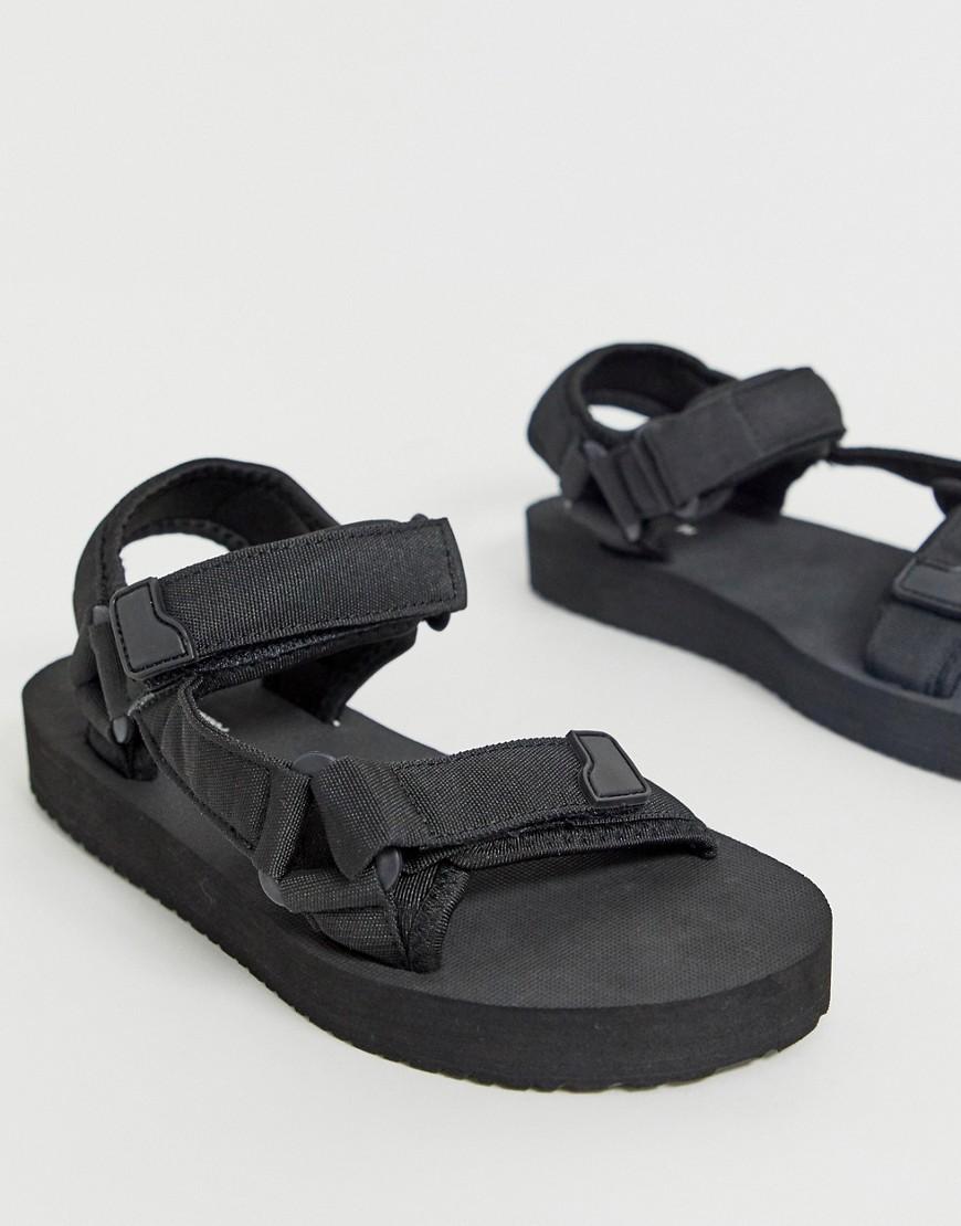 Pull&Bear Denim Velcro Fasten Sandals in Black | Lyst
