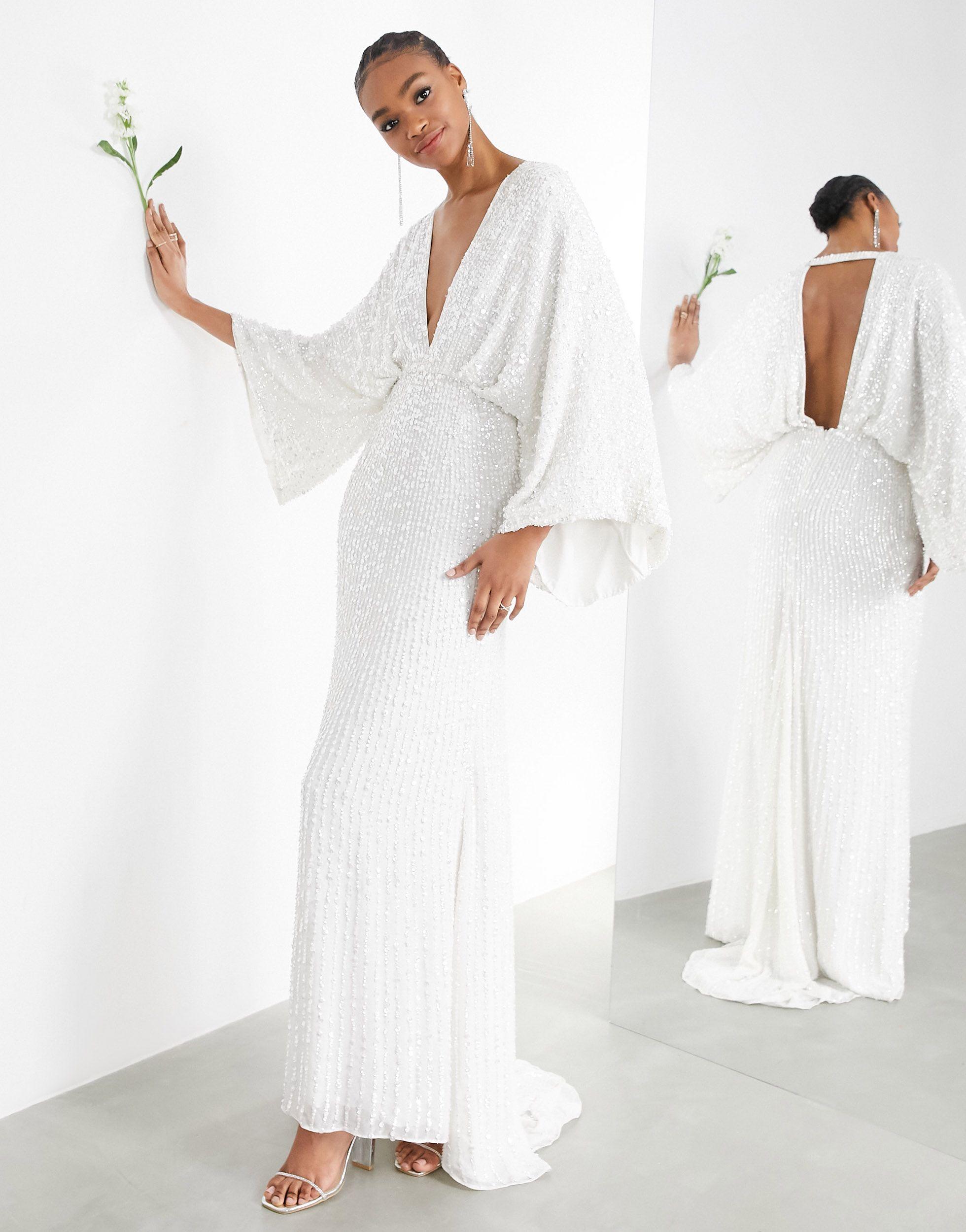 Ciara - vestito da sposa con paillettes e maniche a kimono di ASOS in Bianco  | Lyst