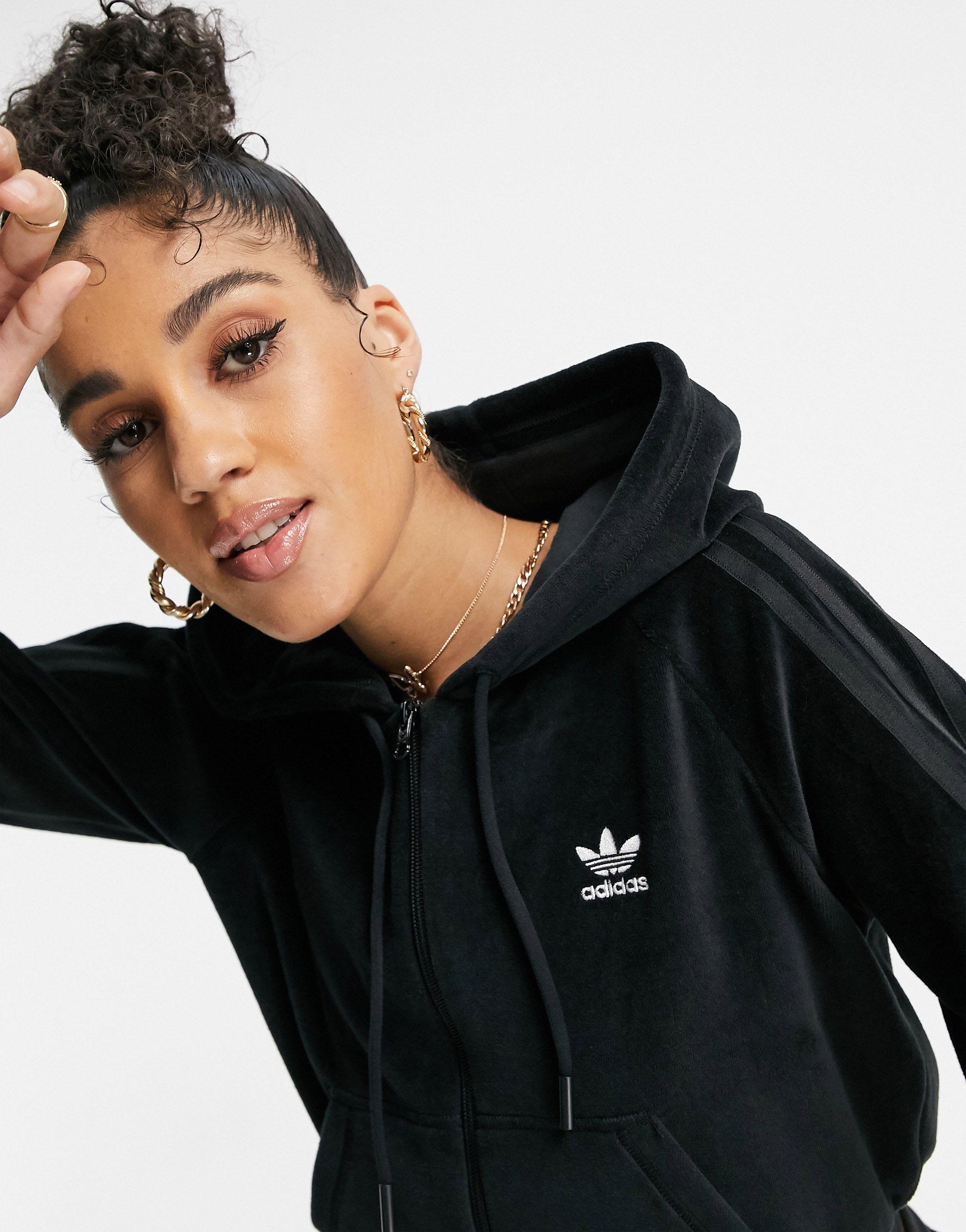 adidas Originals 'relaxed Risqué' Velour Zip-through Hoodie in Black - Save  7% - Lyst