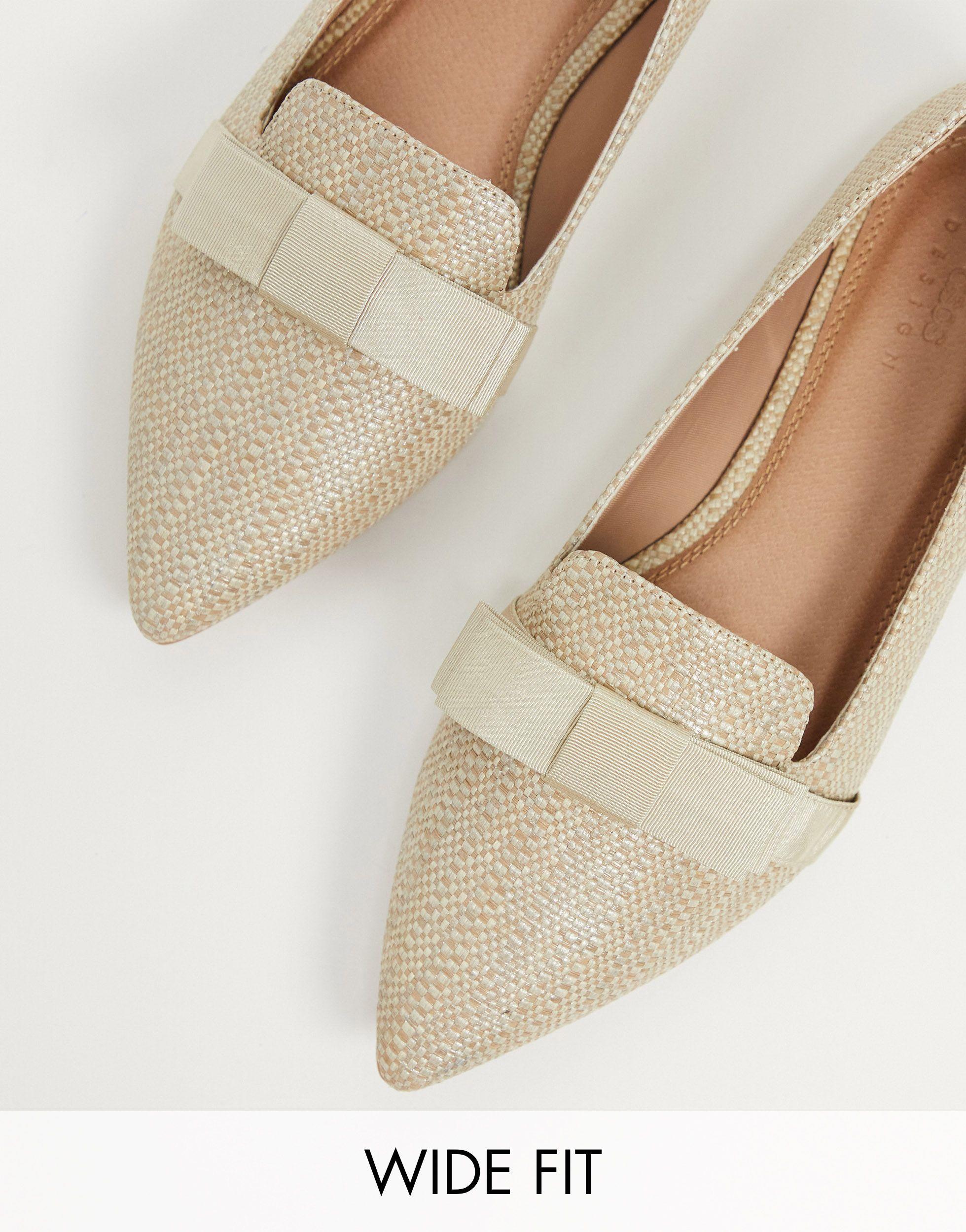 ASOS Wide Fit Luan Bow Pointed Ballet Flats in Natural | Lyst UK