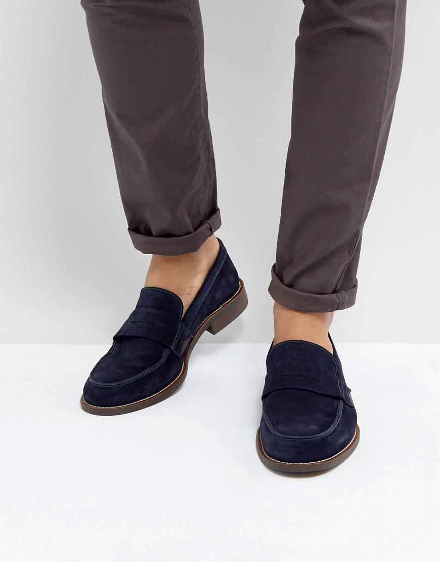 mens navy blue penny loafers