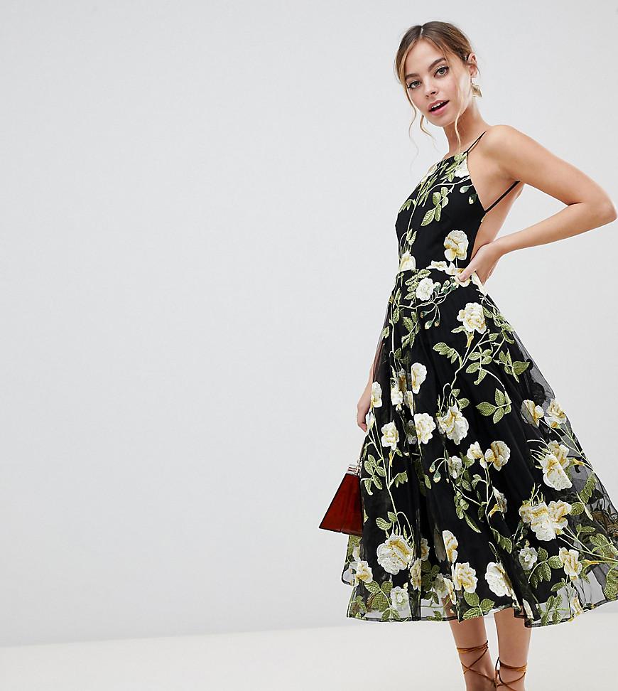 asos edition floral embroidered halter prom midi dress