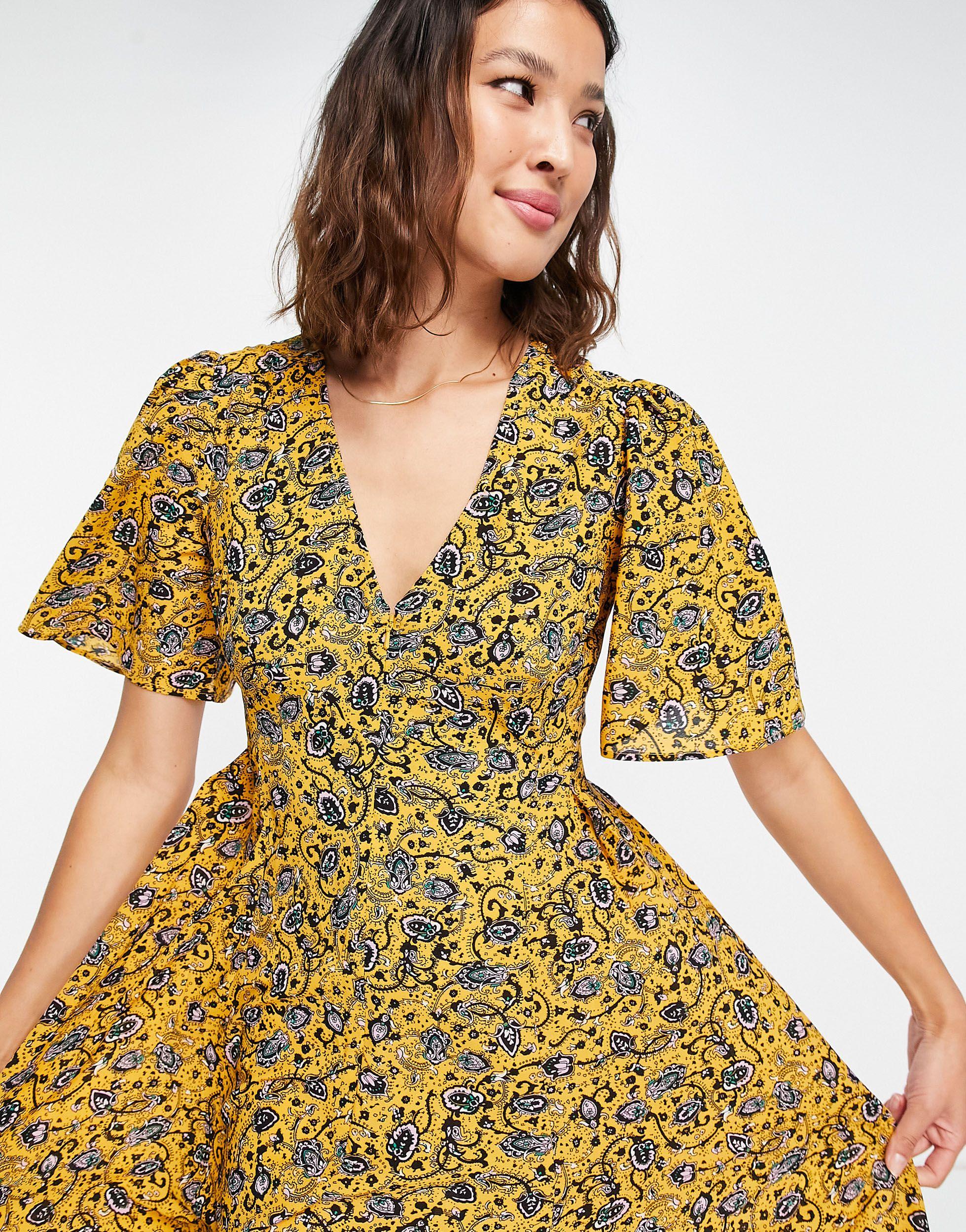 TOPSHOP Mustard Ditsy Occasion Midaxi Dress in Yellow | Lyst