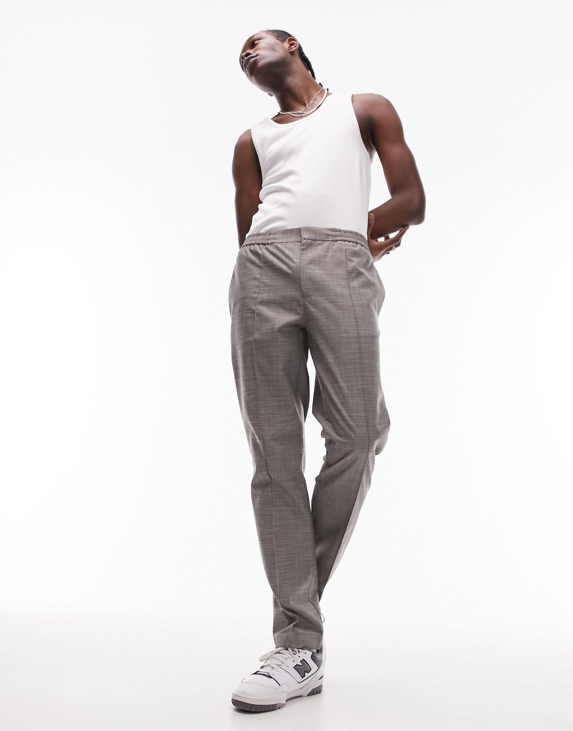 TOPMAN Straight Leg Trousers With Pin Tuck Front in Gray for Men