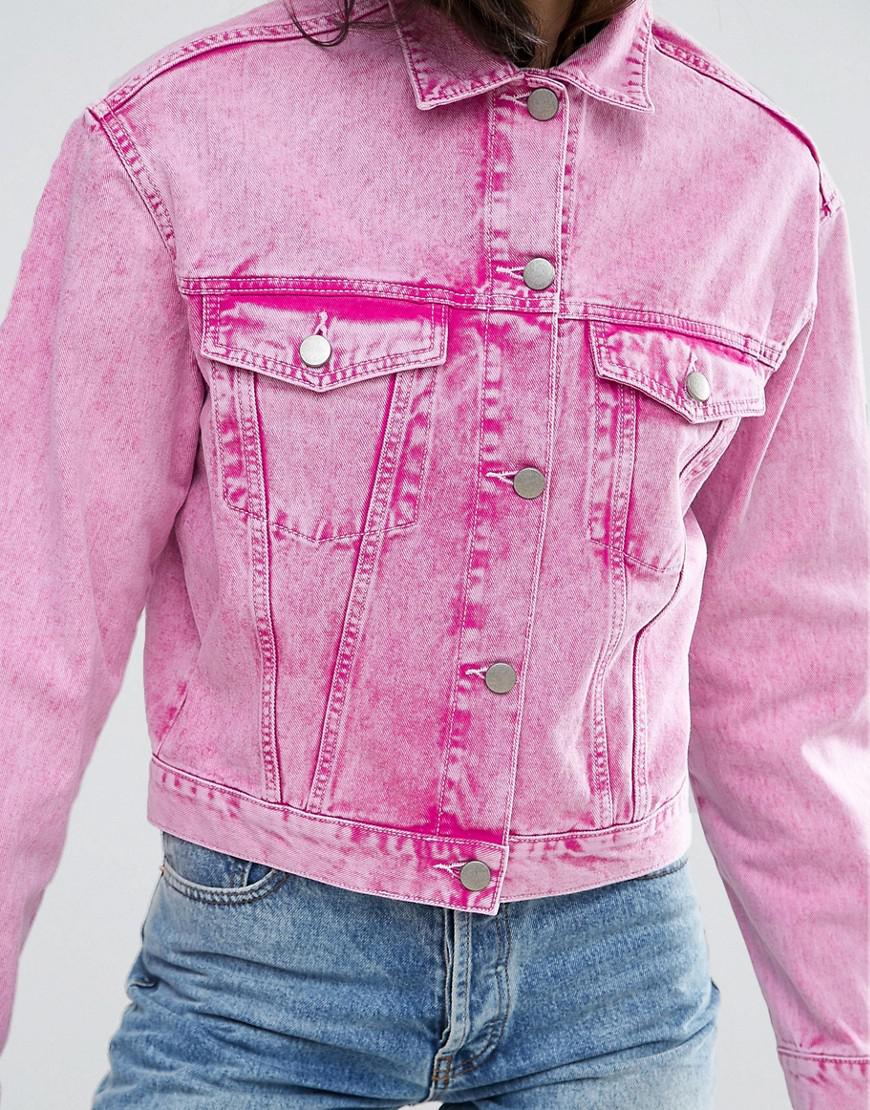 Asos Denim Jacket In Washed Pink Lyst
