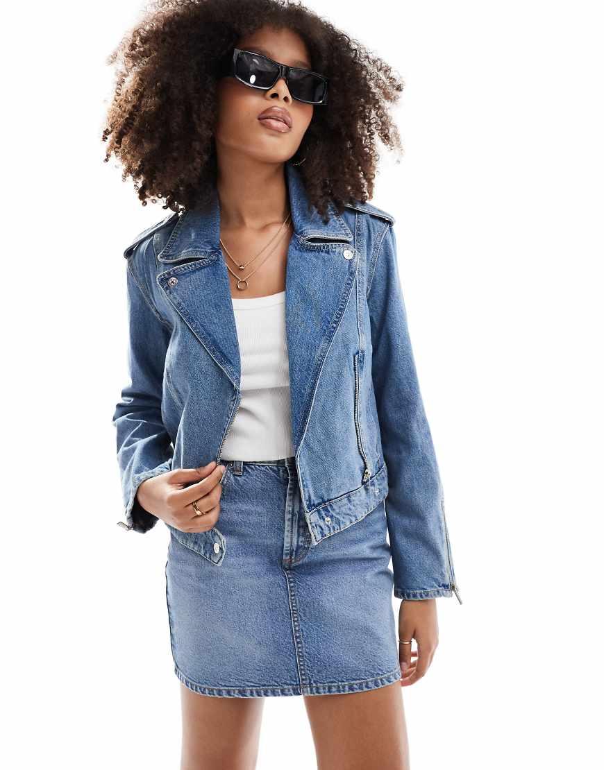 Pimkie Zip Detail Denim Biker Jacket in Blue Lyst UK