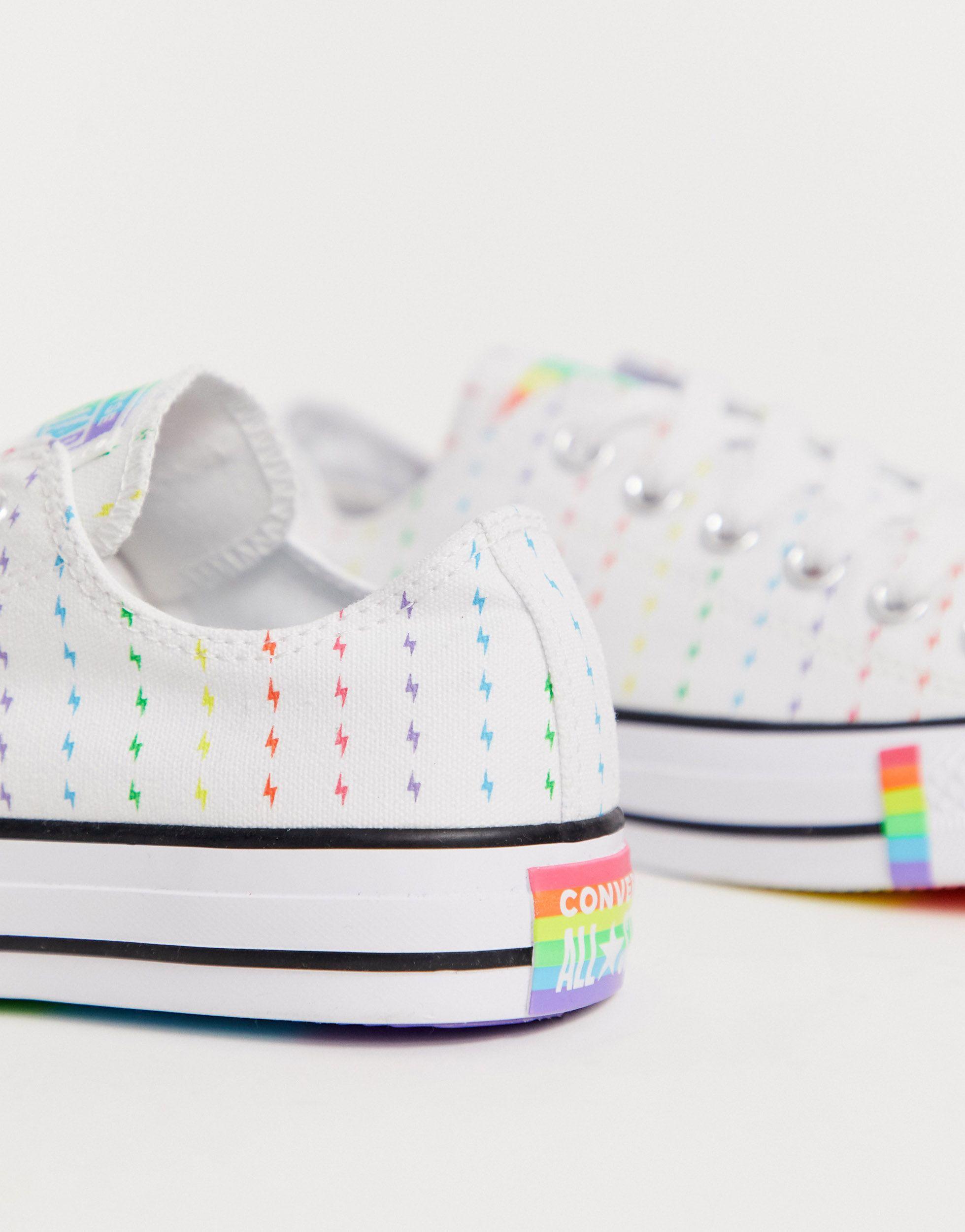Converse Lace Pride Chuck Taylor Ox All Star And Rainbow Lightening Bolt  Trainers in White | Lyst